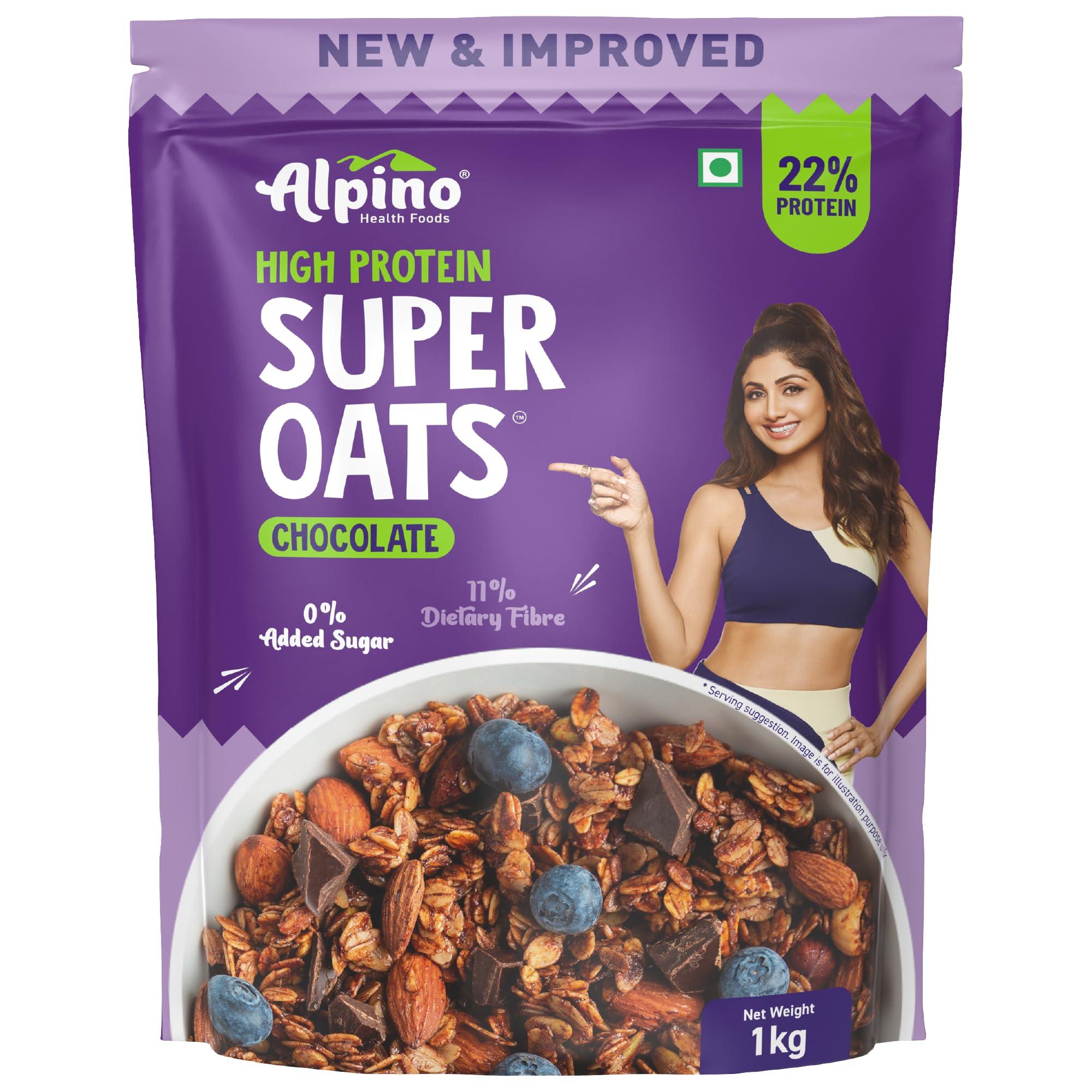 Alpino Alpino Pre-Workout High Protein & Fiber Diet Super Combo - High Protein Super Oats Chocolate 1kg, Natural Peanut Butter Crunch 1kg