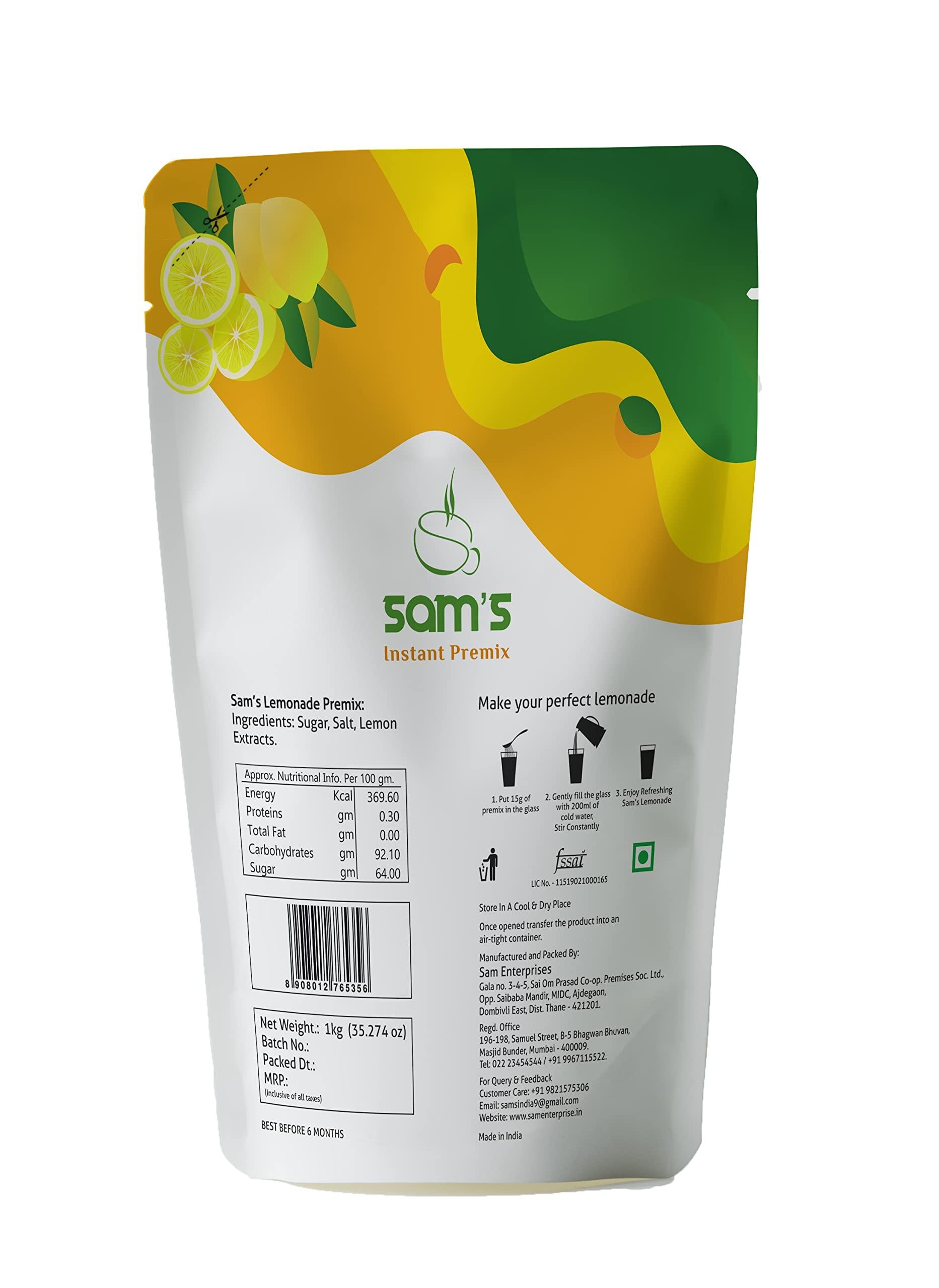 SAM'S Sams Instant Premix Lemonade 1kg | Refreshing Summer Drink | Instant Premix | Lemonade Powder