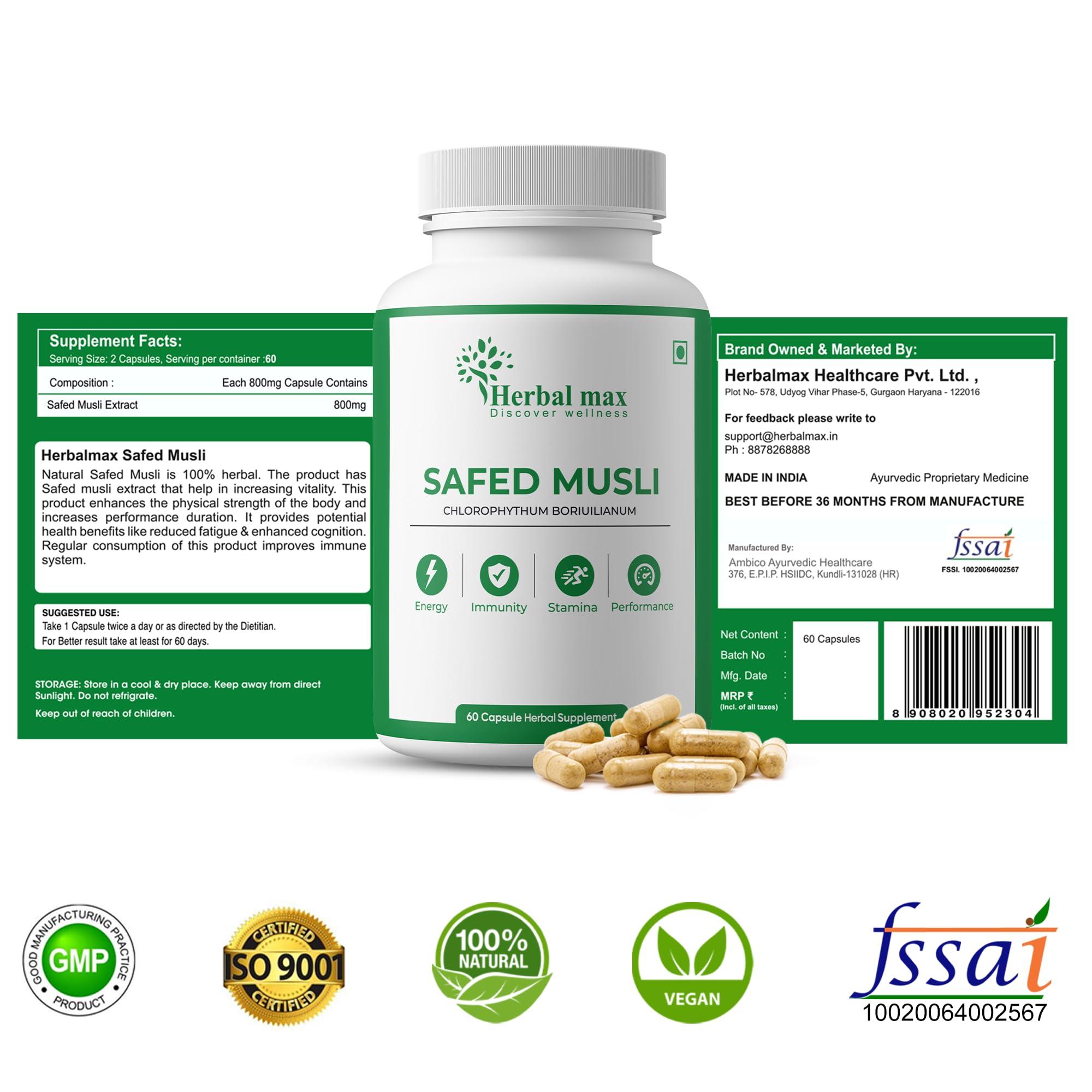 Herbal max Herbal max Organic Safed Musli Root Powder - 100 gm | Ayurvedic Support for Vitality & Performance | Herbal Supplement | Strength & Stamina