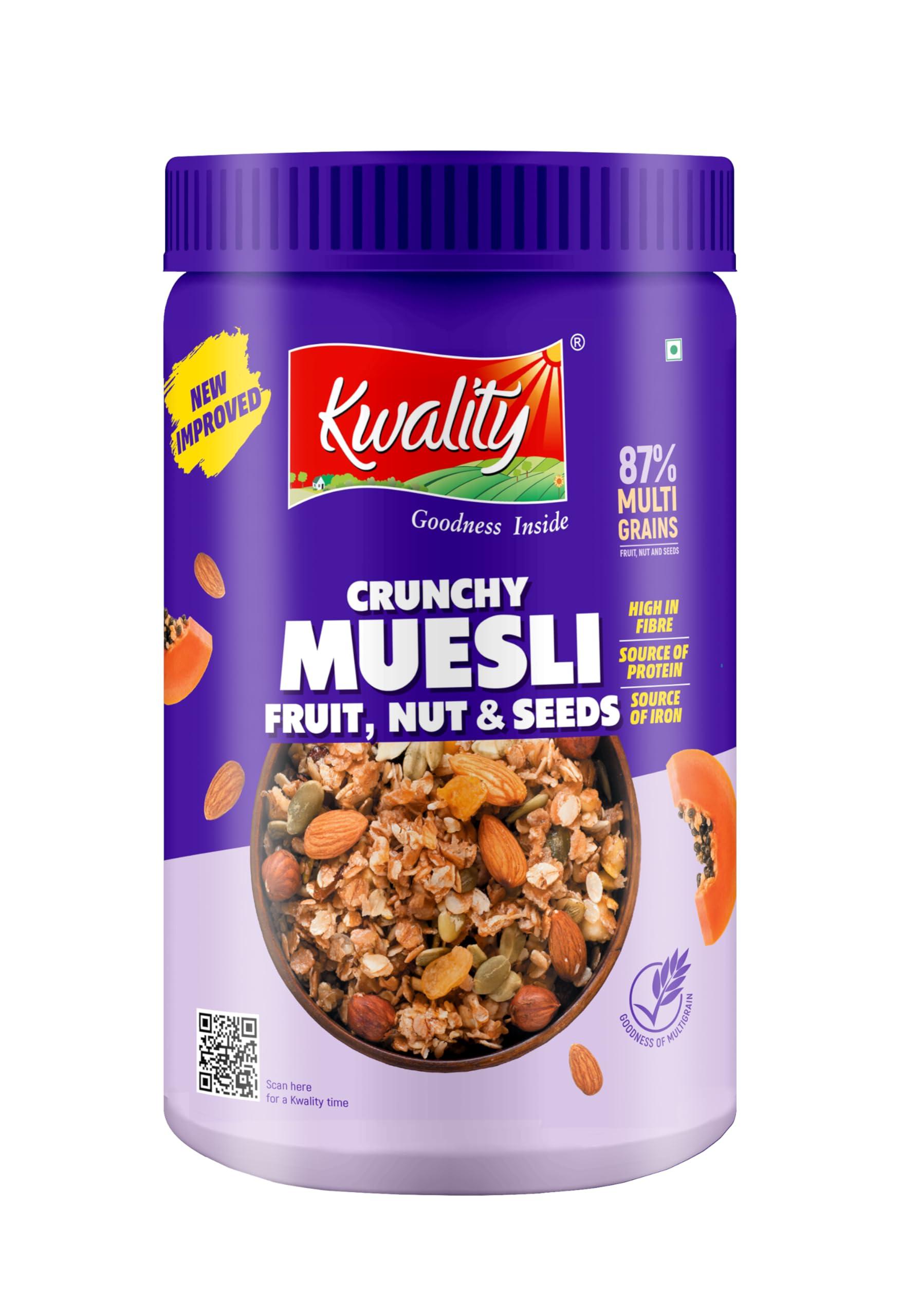 KWALITY Kwality Muesli Combo 2kg Jar | Almond, Raisins & Honey 1kg + Fruit & Nut 1kg | 76% Multi Grains | Natural Source of Vitamin & Iron | High in Protein & Fiber | Healthy Food & Breakfast Cereal
