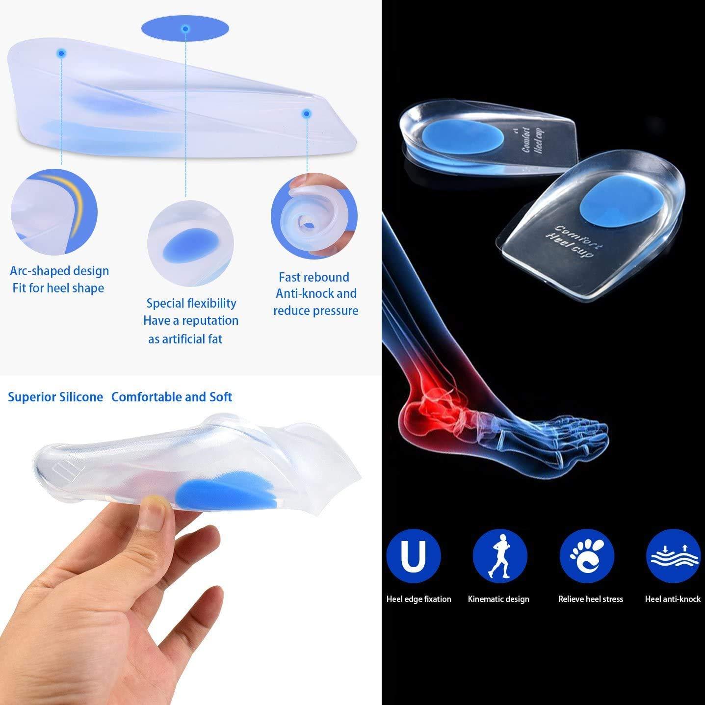 HINGOL HINGOL Gel Heel Cups Plantar Fasciitis Inserts - Silicone Gel Heel Pads for Heel Pain, Bone Spur & Achilles Pain, Gel Heel Cushions and Cups, Pad & Shock Absorbing Support