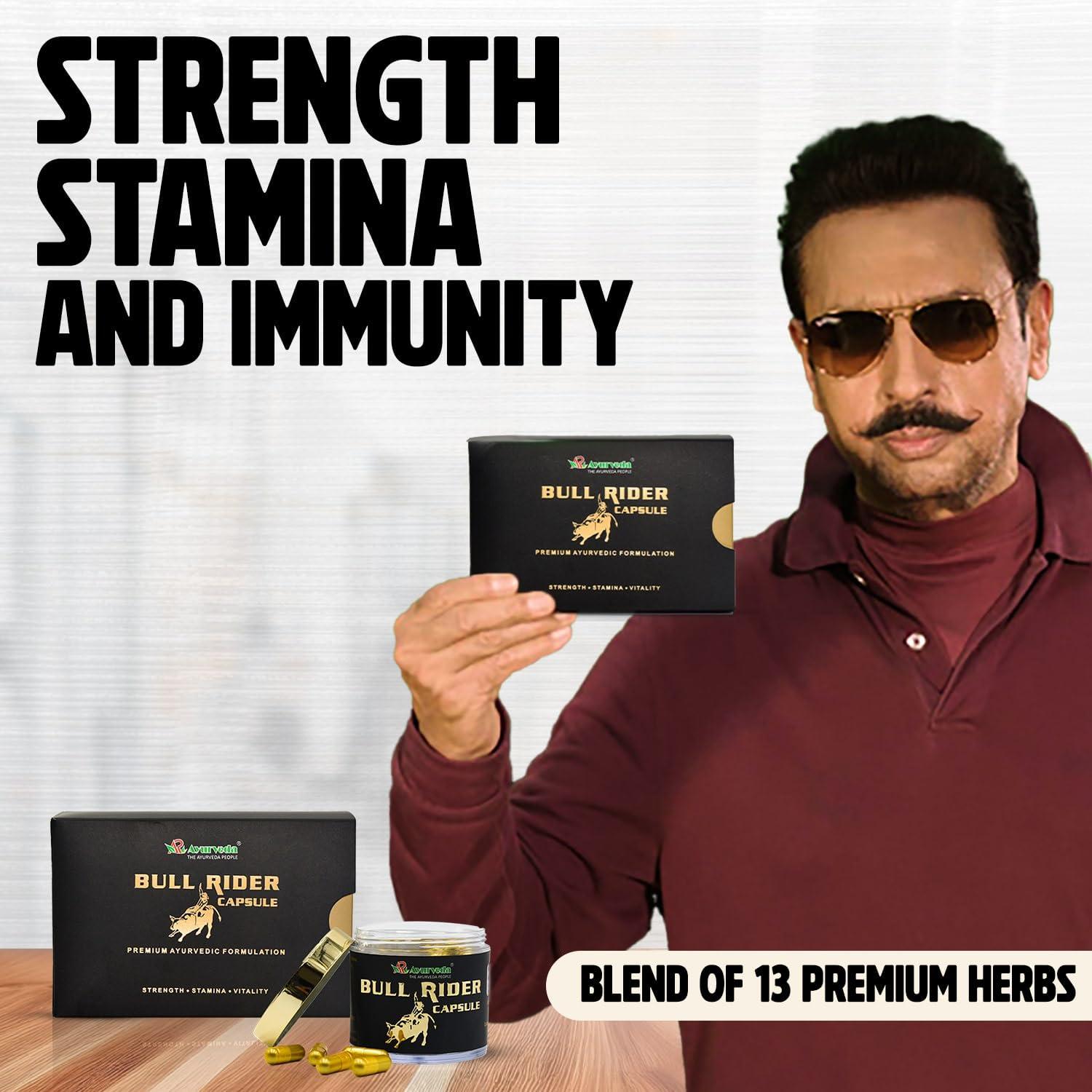 A R Ayurveda A R Ayurveda Bull Rider Capsule For Strength, Stamina and Immunity| 100% Ayurvedic| Stamina Booster| Contains Shilajit, Ashwagandha and Vangbhashma|Premium Energy Booster Pack of 60