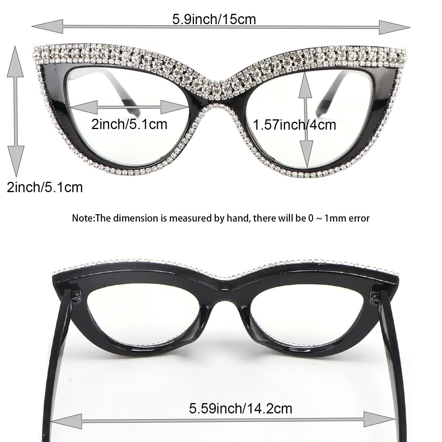 FUPRECIOUS Cat Eye Reading Glasses Bling Rhinestone Magnified Blue Light Blocking Reader Glasses (white, 1.5)