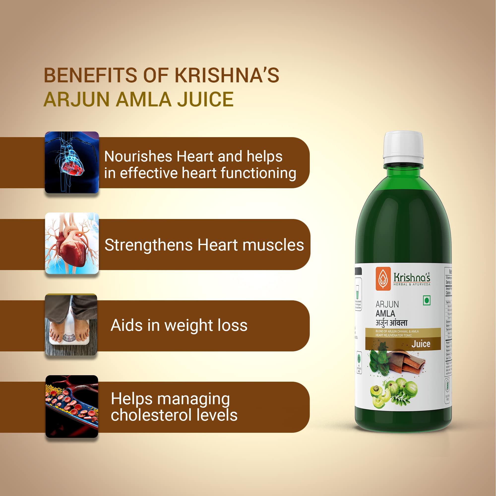 KRISHNA'S HERBAL & AYURVEDA Krishna\'s Arjun Amla Juice - 500 ml (Pack of 1) | Perfect mix of Amla and Arjuna Chaal | Strong and healthy heart
