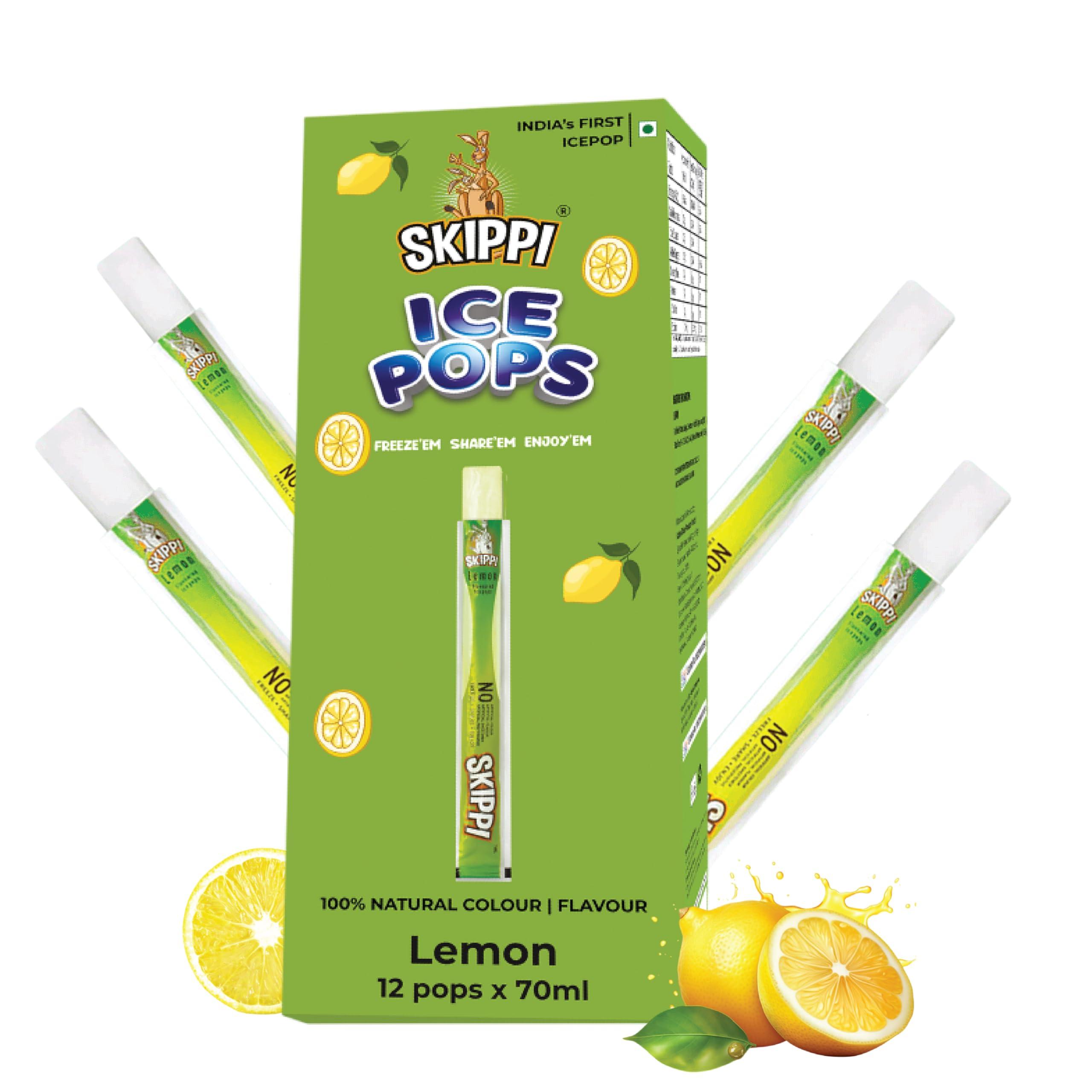 Skippi Ice Pops Skippi Icepops 100% Natural Freezer Pops, Juice Bars, Fat Free Ice Pops - Lemon Flavour (Box of 12 Pops)