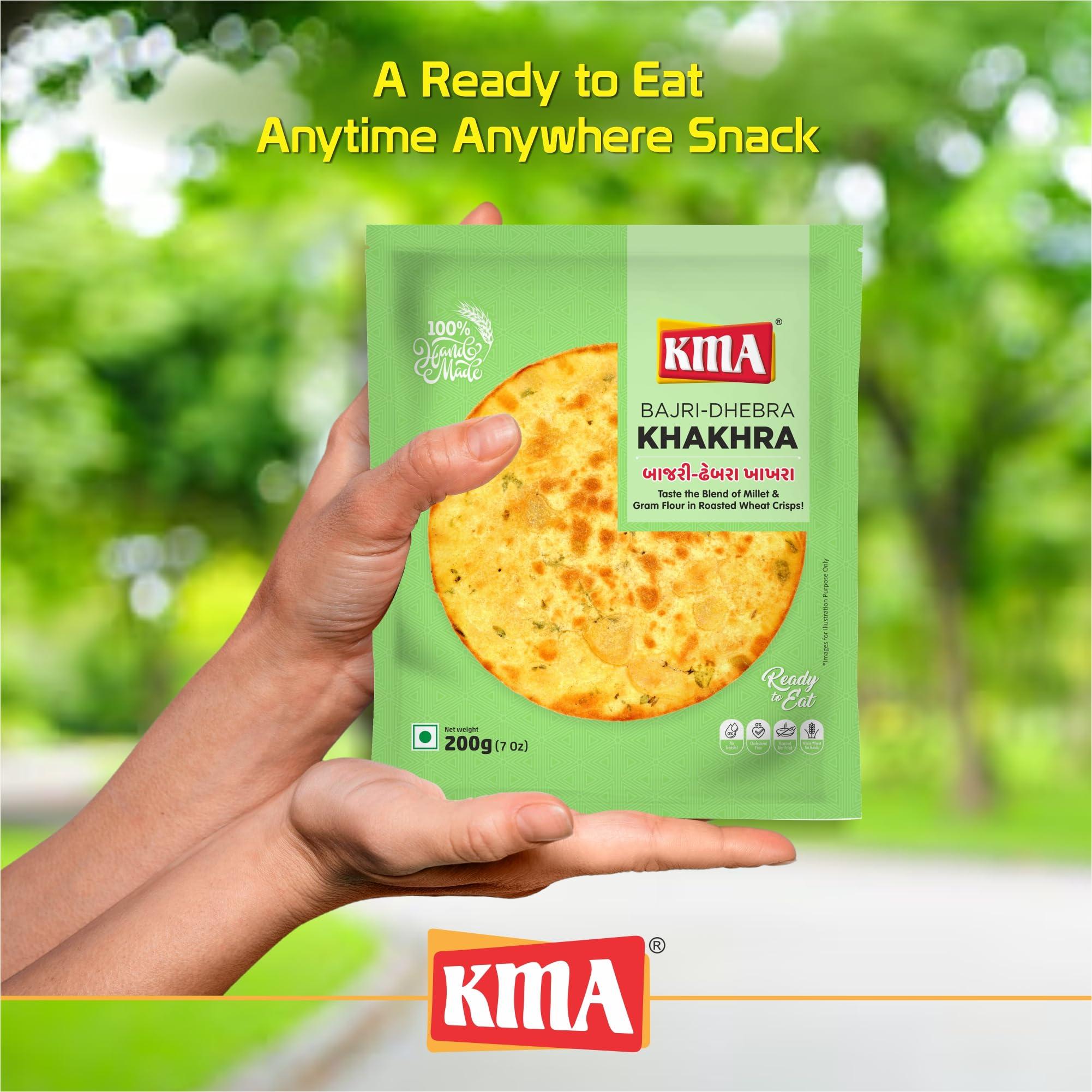 KMA KMA Bajri Dhebra Khakhra 600g (3 packs * 200g each) - Handmade Roasted Fresh Gujarati Snacks , Crispy & Nutritious with Rich Flavor of Millet & Garlic , Healthy Diet , Ready to Eat Indian Multigrain Delight , Easy to Carry , Low Calorie Snack