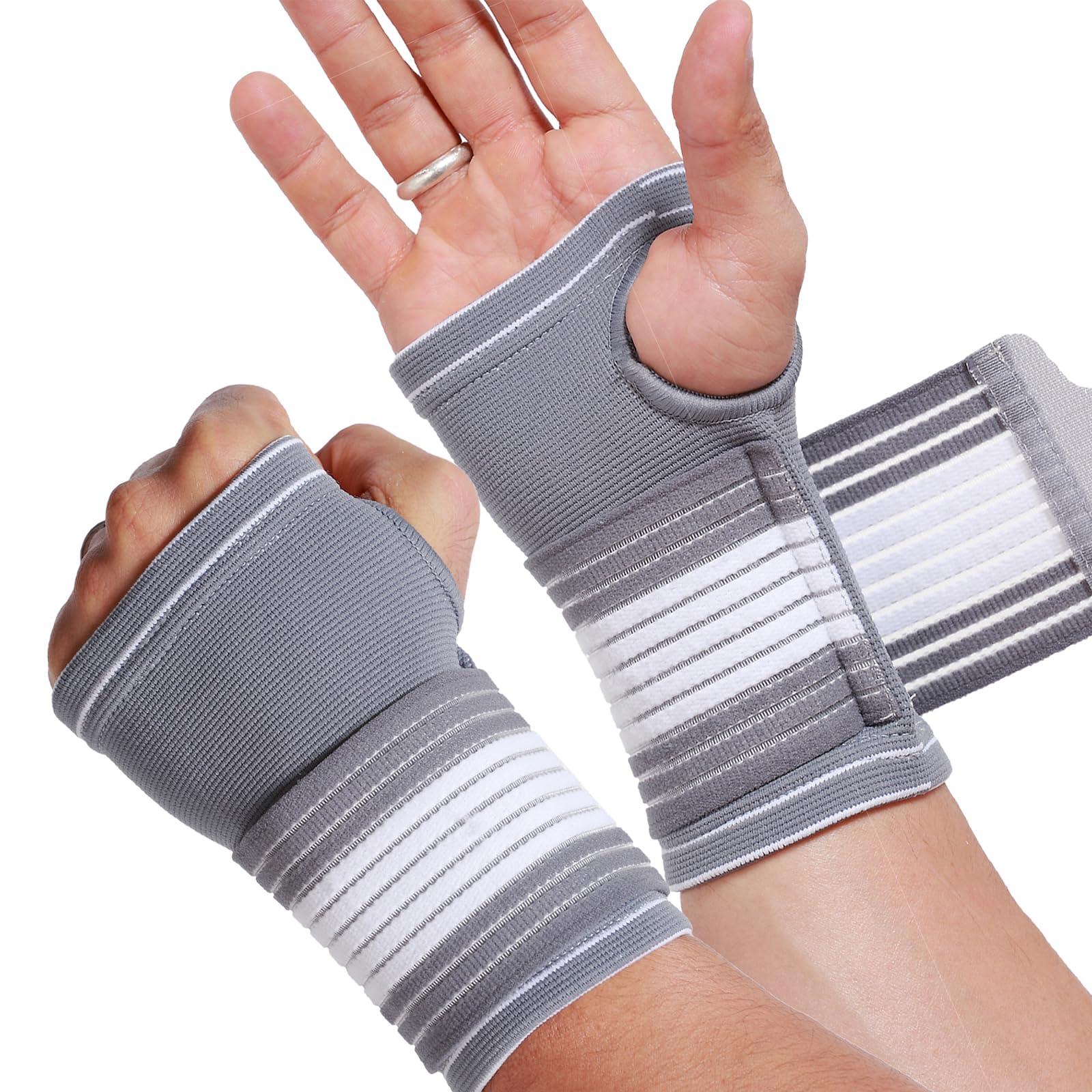 NEOtech Care Neotech Care Hand Palm Wrist Support (1 Pair) - Adjustable Compression Strap - Elastic & Breathable Fabric - for Tendonitis, Sport, Bowling, Boxing - Grey Color (Size M)