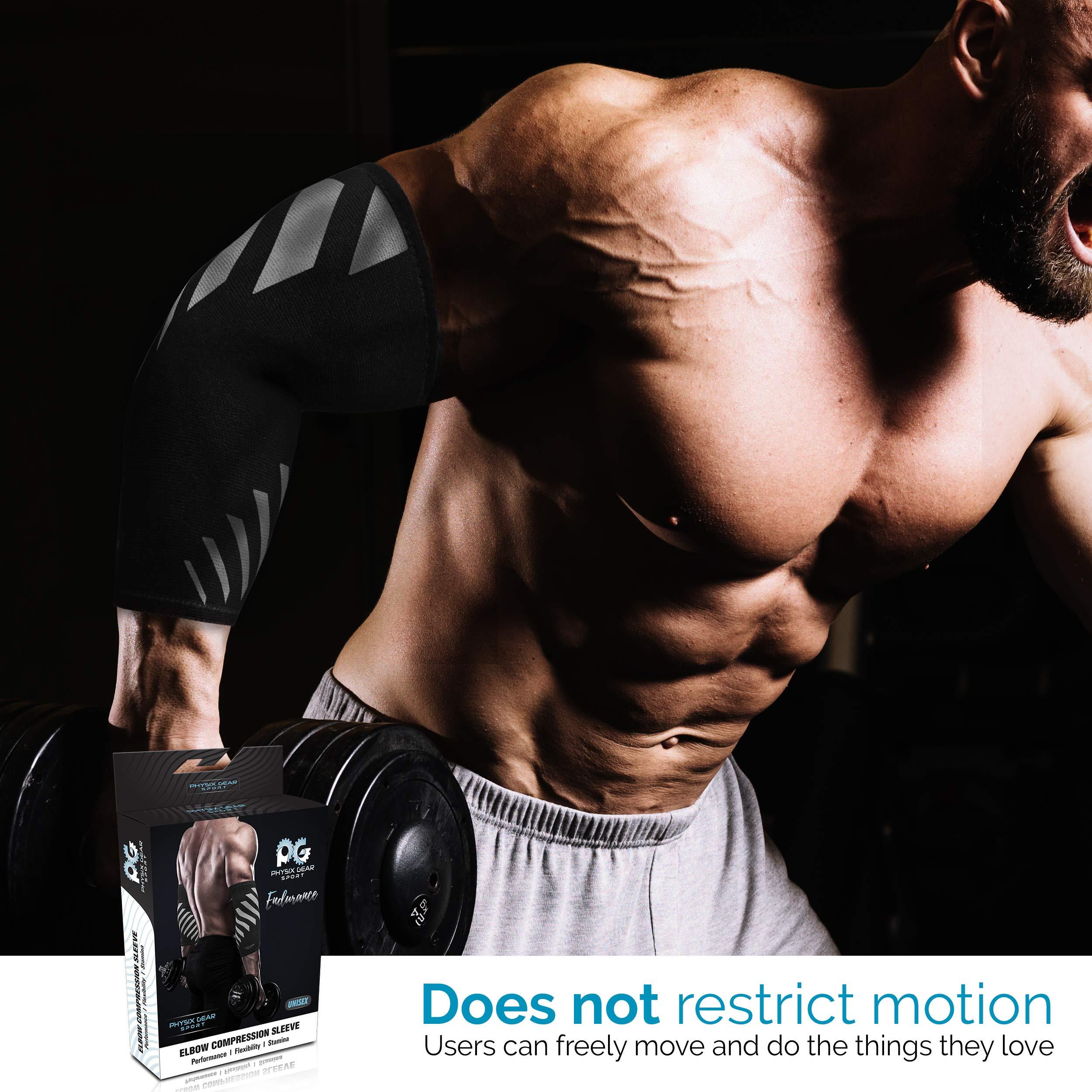 Physix Gear Sport Physix Gear Elbow Brace for Tendonitis - Best Compression Arm Sleeve, Tennis Elbow Brace & Elbow Compression Sleeve for Elbow Support, Tennis Elbow Treatment & Elbow Sleeve Weightlifting 1pk Grey S