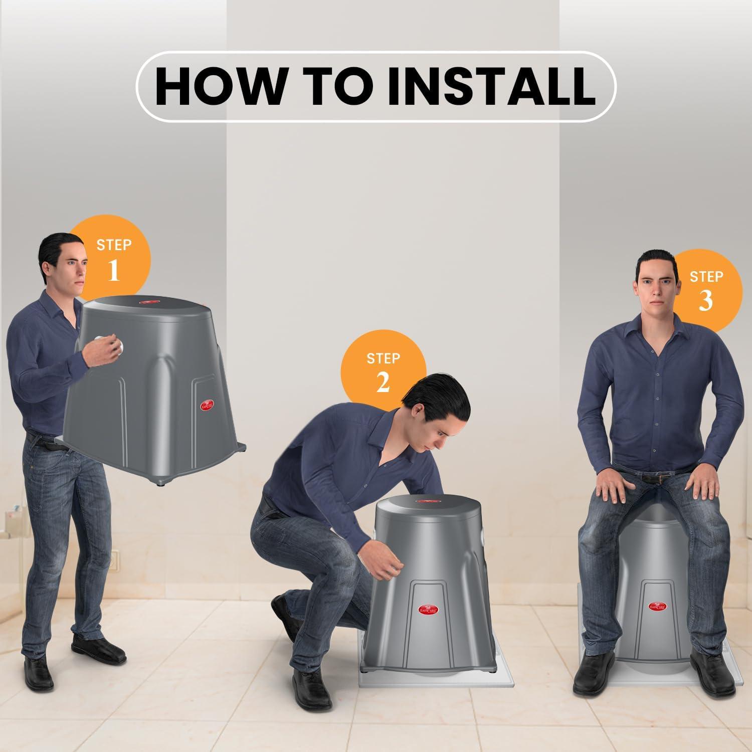 EASYCARE EASYCARE Heavy Duty Portable Indian to Western Toilet Converter | Commode Stool for Patients, Adults, Elderly, Kids, Handicap | Portable Toilet Seat | Toilet Chair I Capacity Upto 125 Kgs