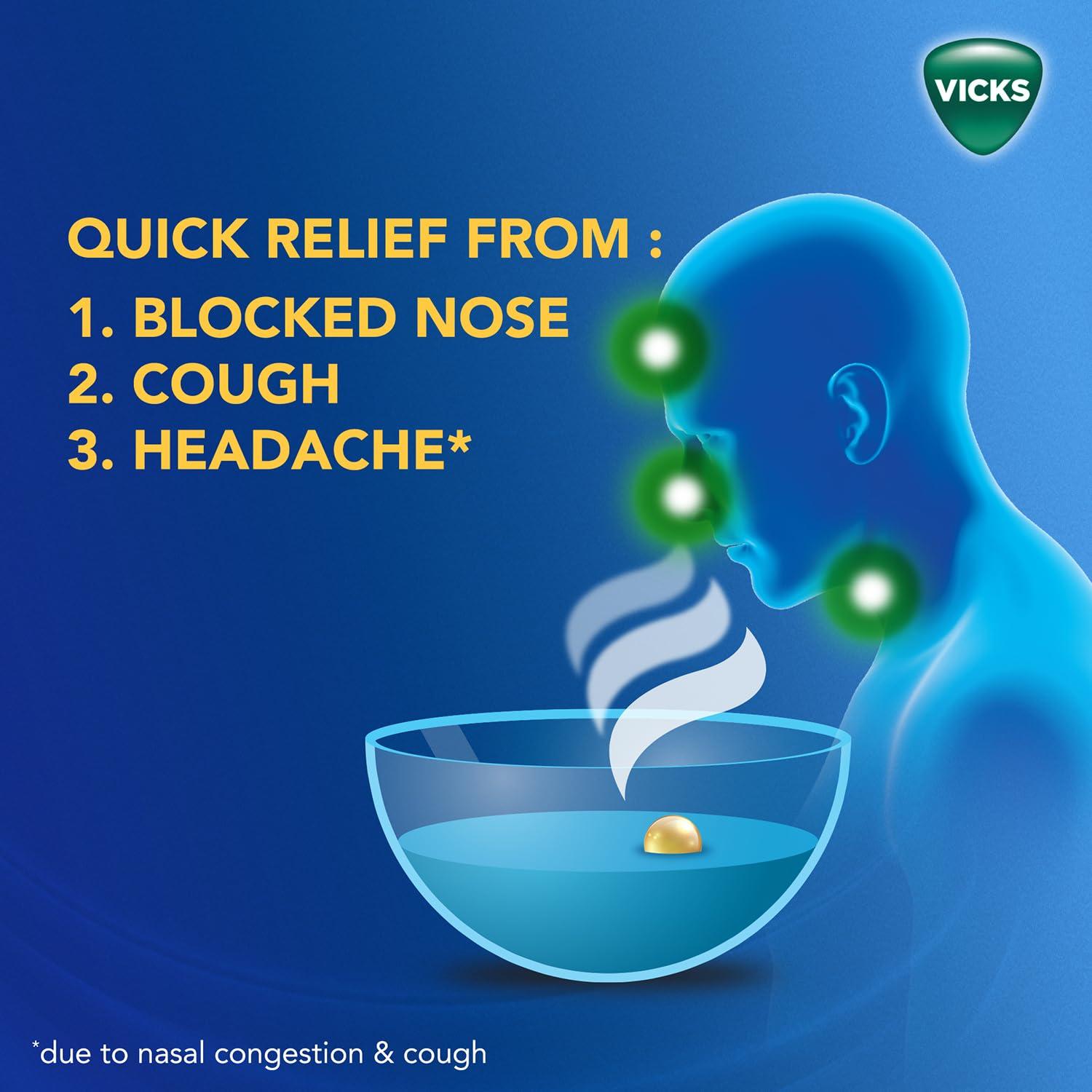 Vicks Vicks VapoRub SteamPods 10s, For Steam Inhalation, Quick relief from blocked nose, sinus congestion, headache, and cough due to cold. (Pack of 2)