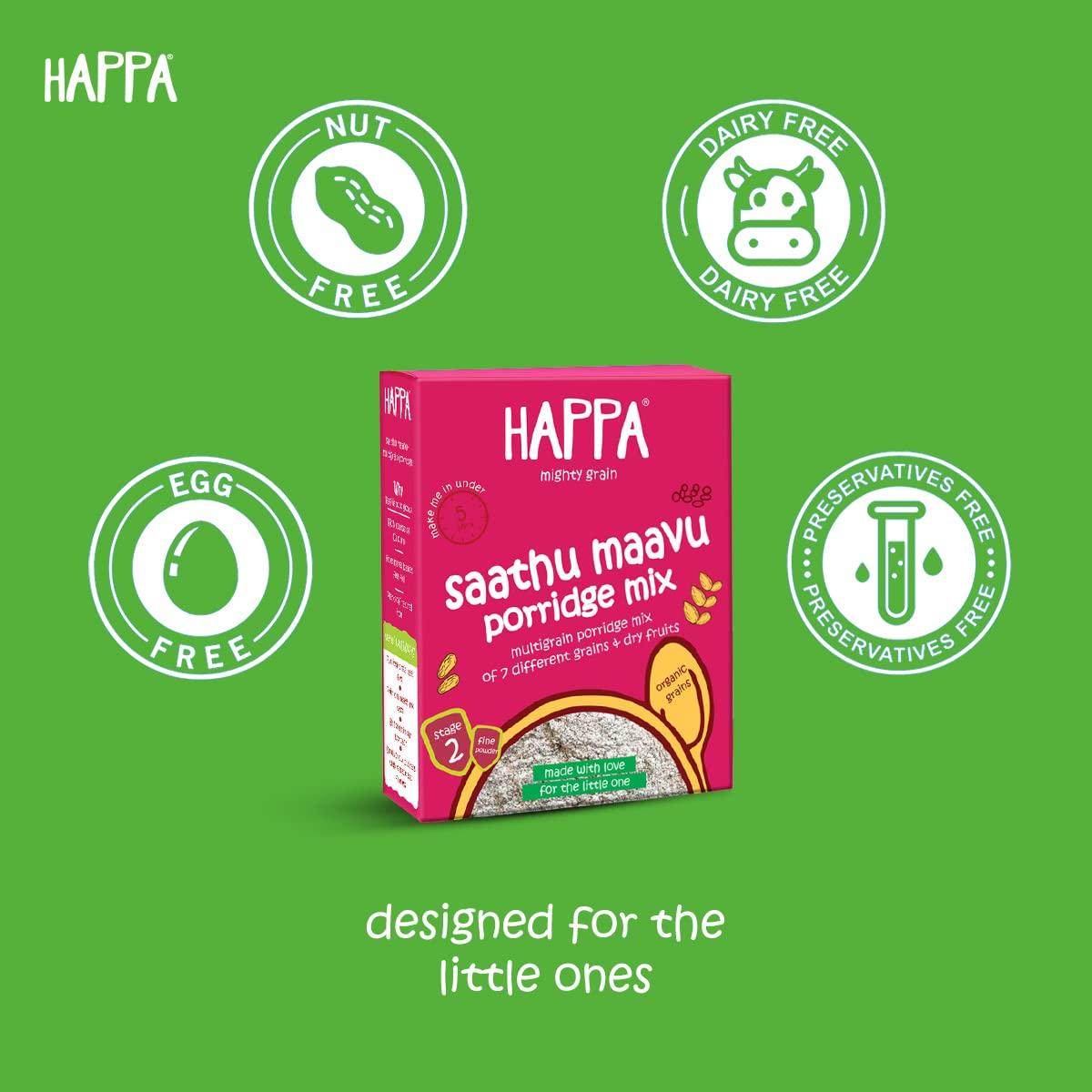 HAPPA Happa Organic Baby Food Sathu Maavu | 100% Natural Multi-Grain Millets and Cereals Porridge Mix Khichdi| Instant Health Food | No Added Salt, Sugar or Milk | No preservatives | 200gm