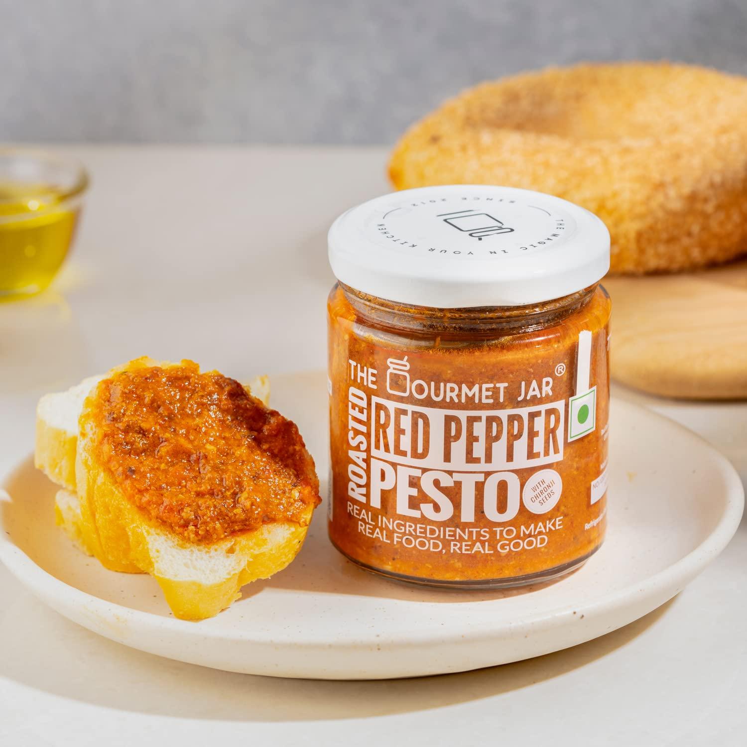 The Gourmet Jar The Gourmet Jar Roasted Red Pepper Pesto 190g| 100% Natural & No Preservatives| Contains 78% Red Bell Peppers| Sandwich Spread| Enjoy it with pasta, as a spread for sandwiches or as a dip for crackers & lavash sticks| Pack of 2