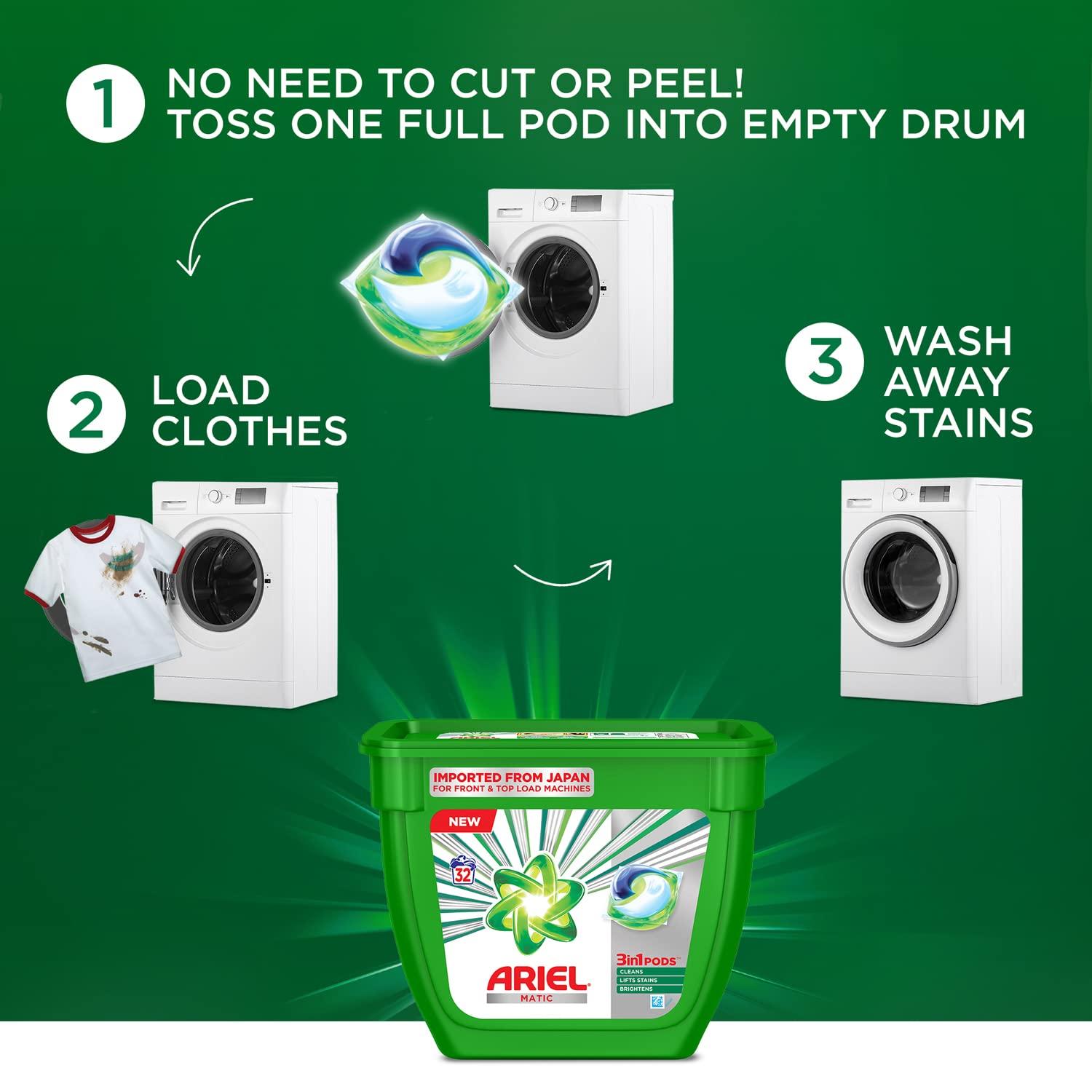 Ariel Ariel Matic 3in1 PODs Liquid Detergent Pack 32 Count for Both Front Load and Top Load Washing Machines