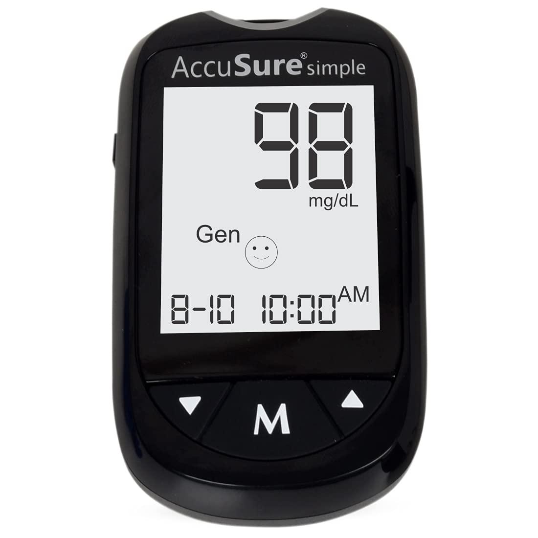 AccuSure AccuSure Instant Digital Simple Glucometer Kit With 100 Blood Lancet With Simple Strips 100 Tests For Accurate Blood Glucose Sugar Testing Machine