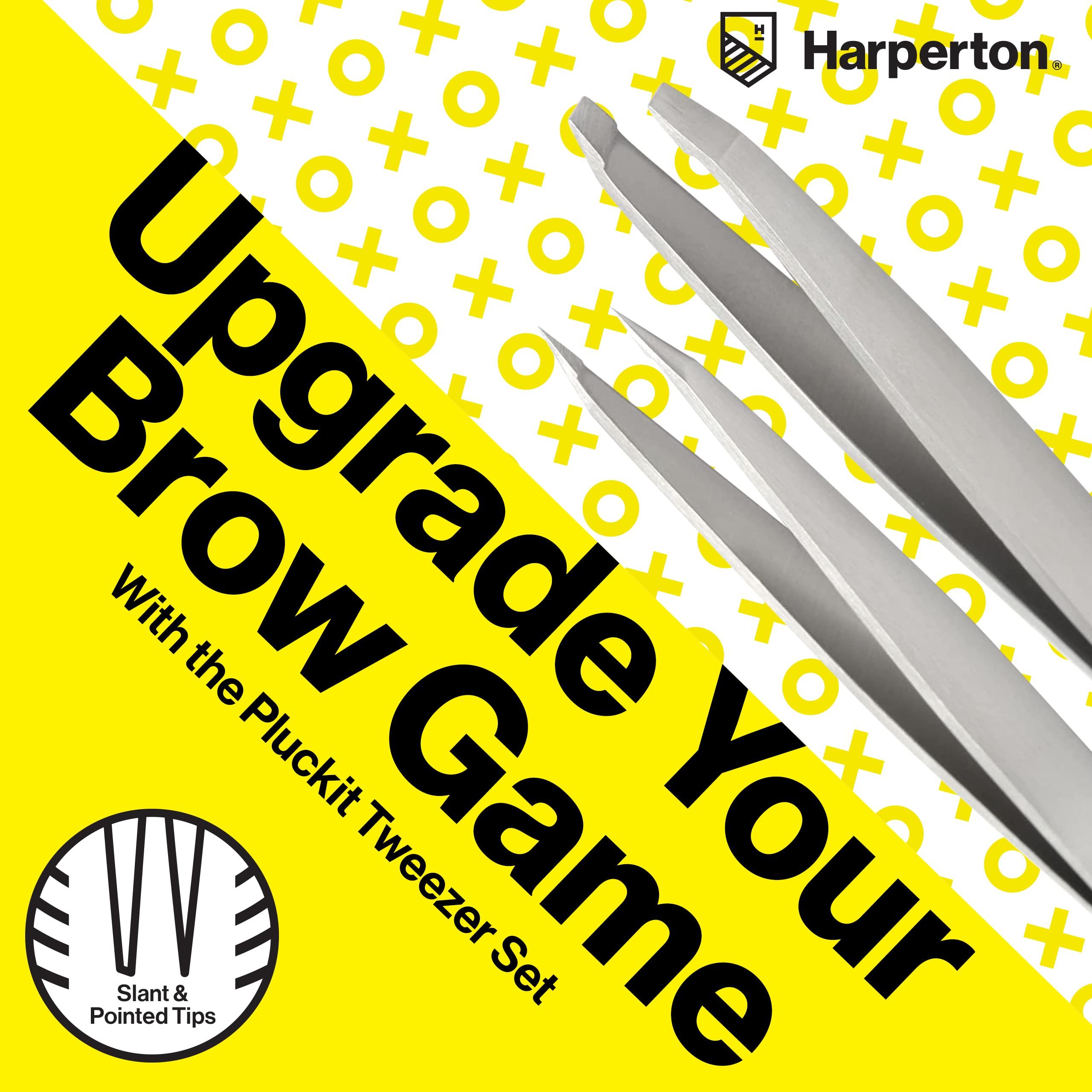 Harperton Harperton Pluckit - Professional Tweezers Set - Slant + Pointed Precision Tips