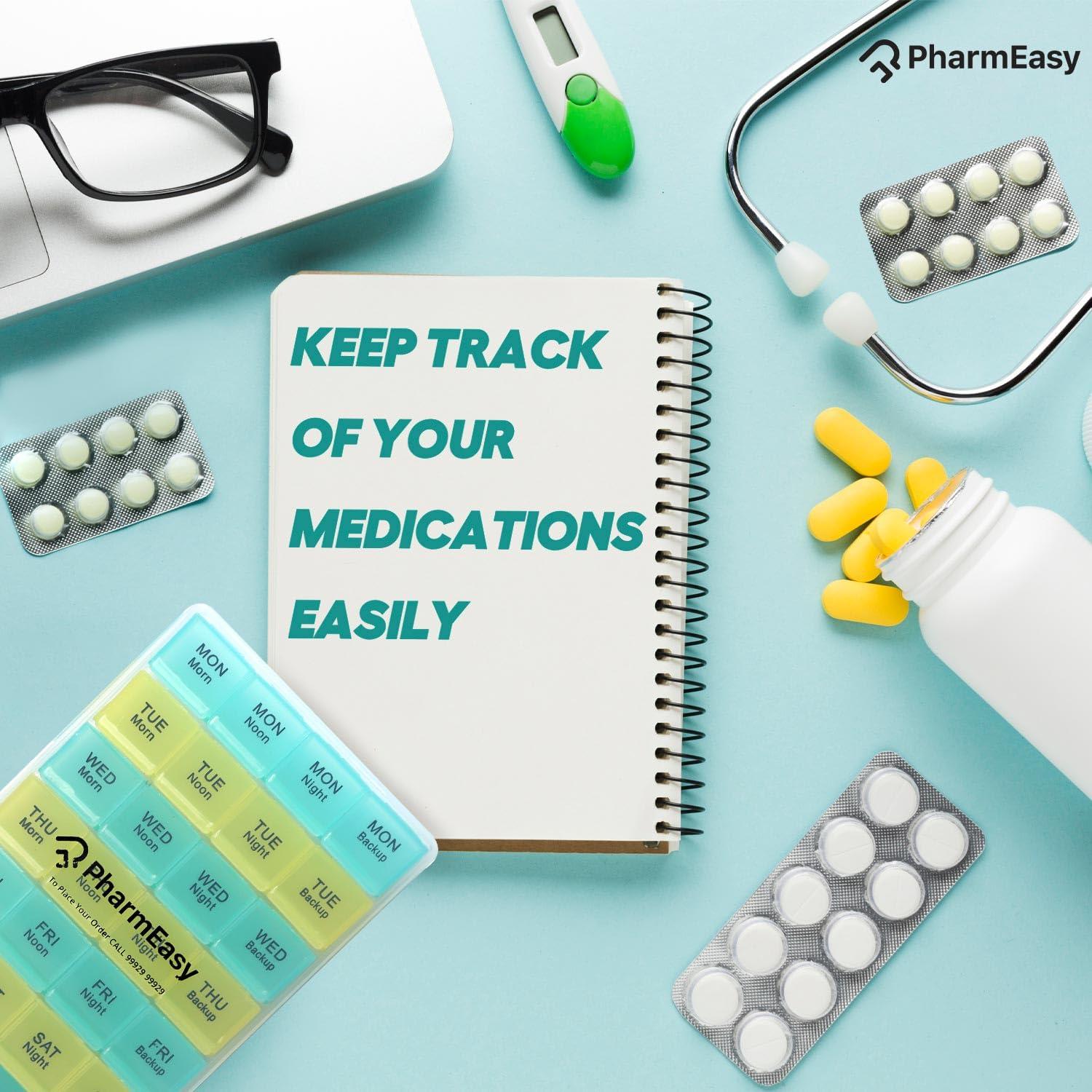 LivEasy PharmEasy 7 Day Weekly Pill Box, Durable Medicine Organizer Box with Extra Large Multicoloured Compartments and BPA Free Material for Moisture Free Storage - Portable Tablet organiser Box