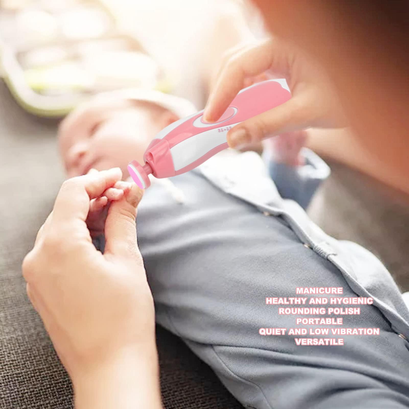 Bannt Infants Nail File, Baby Electric Nail Trimmer Replaceable Manicure Care with 6 Grinding Head for Toes Fingernails (Pink)