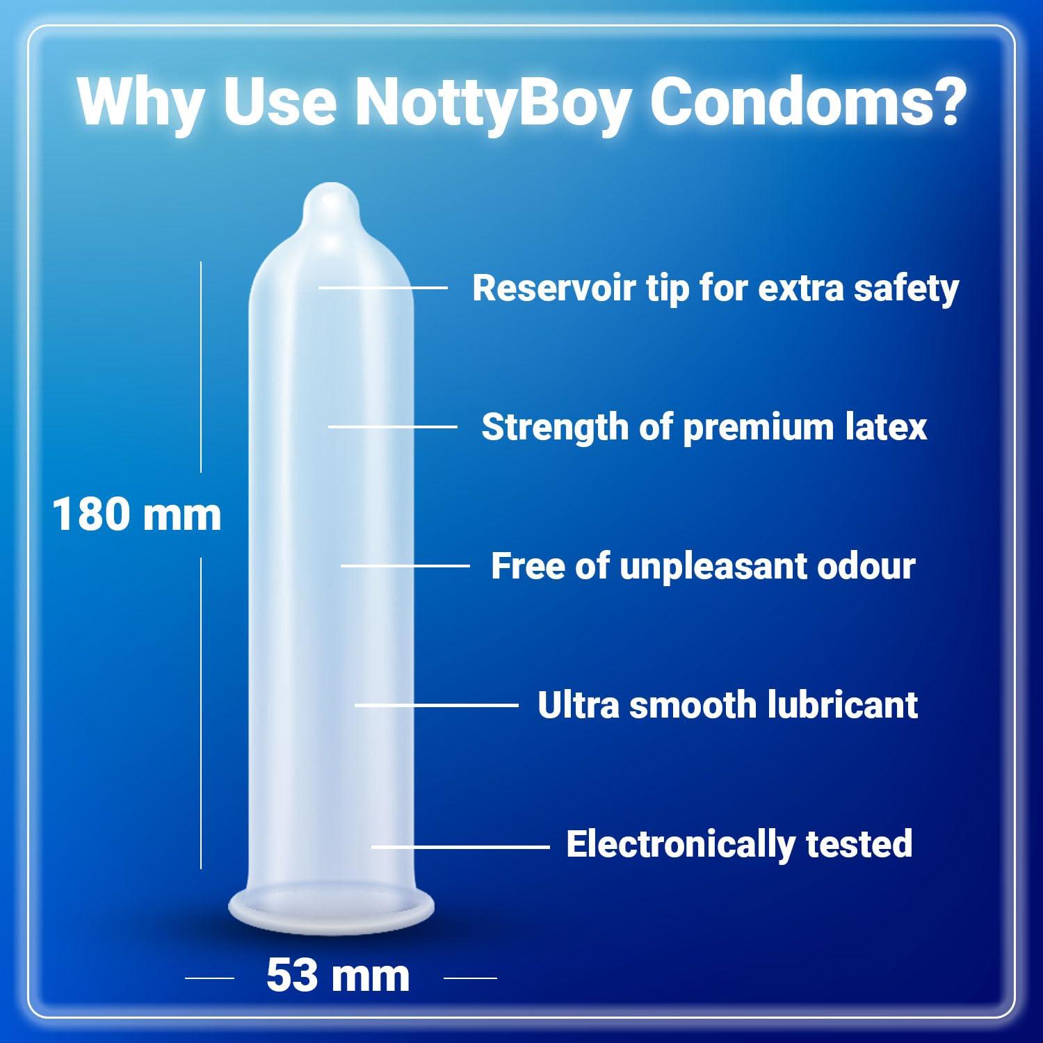 NOTTY BOY NOTTY BOY Condoms Special Honeymoon Pack For Couples - Extra Lubricated, 3-In-One Ribbed, Dotted, Contoured, Raised Dots, Thin Strawberry And Chocolate Flavoured Condom - Pack of 50