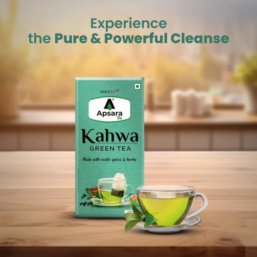 APSARA APSARA Detoxifying Kahwa Green Tea - 100 Tea Bags, Spiced Kashmiri Desi Kahwa Green Tea, Immunity Booster, Blended with Rock Salt, Tulsi, Cardamom, Cinnamon, Black Pepper, Ashwagandha Tea