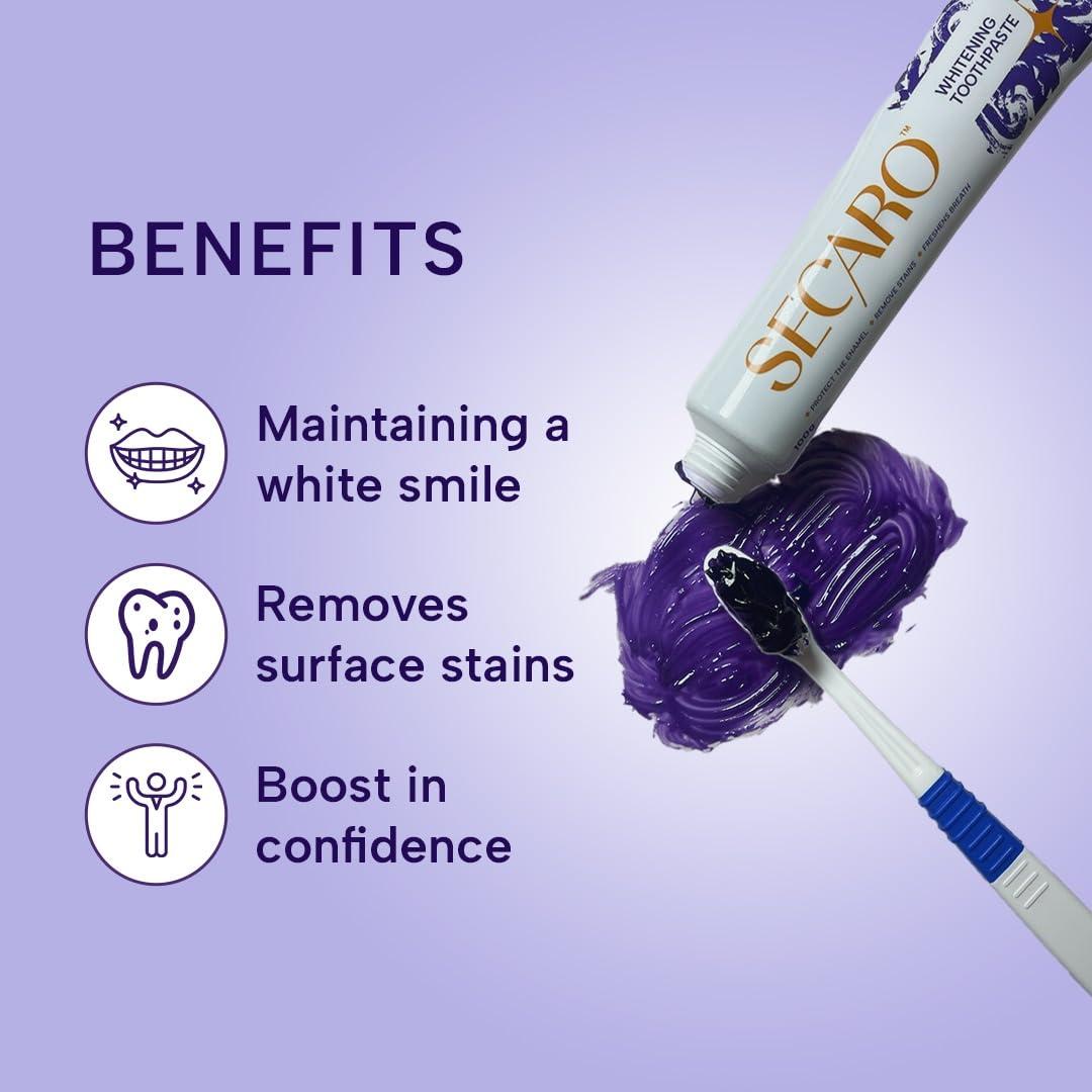 Secaro Secaro Teeth Whitening Toothpaste | Pack of 3 Toothpaste for Fresh Breath | Cleans and Remove the Yellow Stains from Teeth | Cool Blue Color Toothpaste for Teeth Sensitivity | 30gm Each
