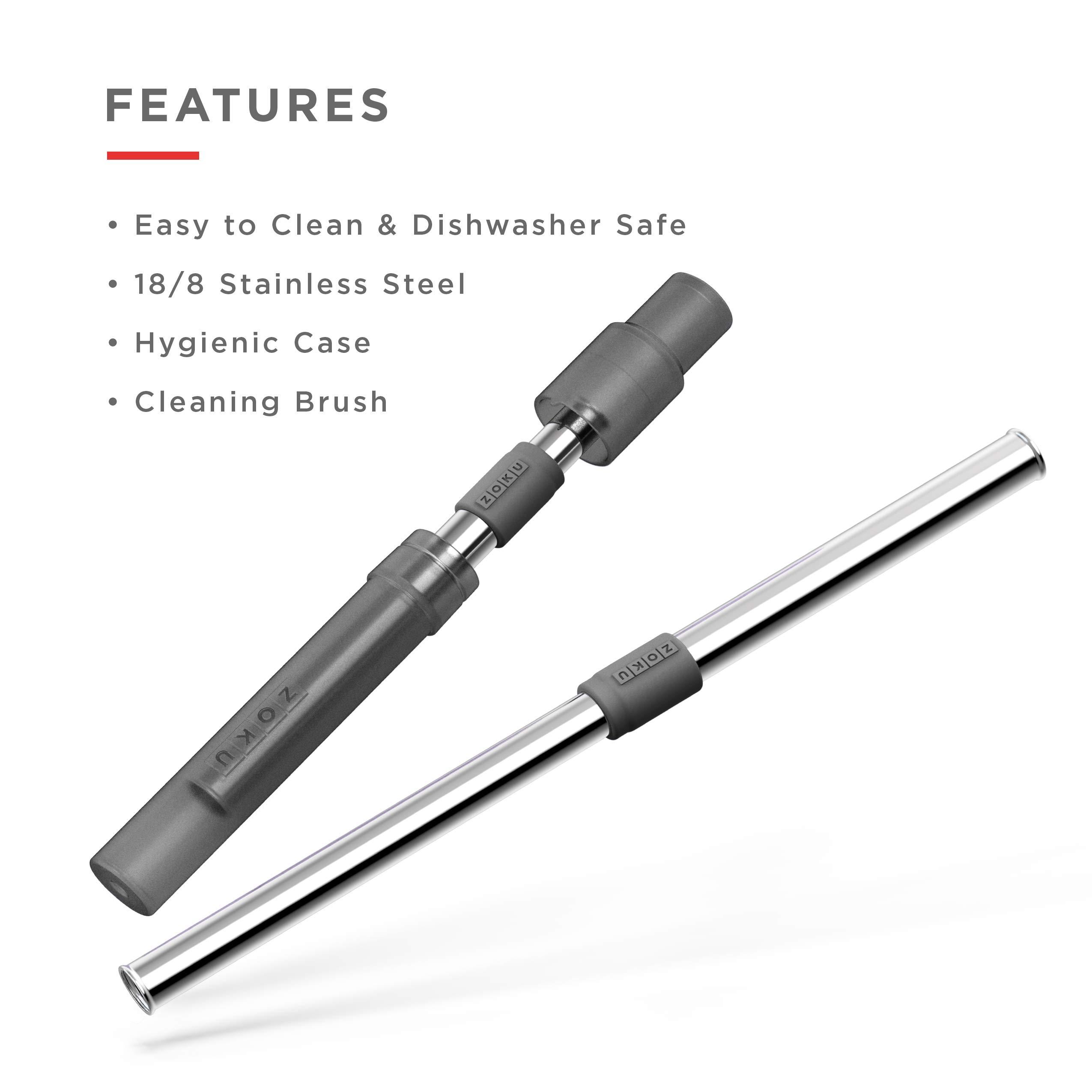 Zoku ZOKU - Jumbo Pocket straw with Case For \"thinKitchen\": , for Travel, Work and On the Go, Collapsible Stainless Steel Metal Straw with Silicone Mouthpiece, Ideal for Key Chains, Pockets, Purses and More (Charcoal Pocket Straw)