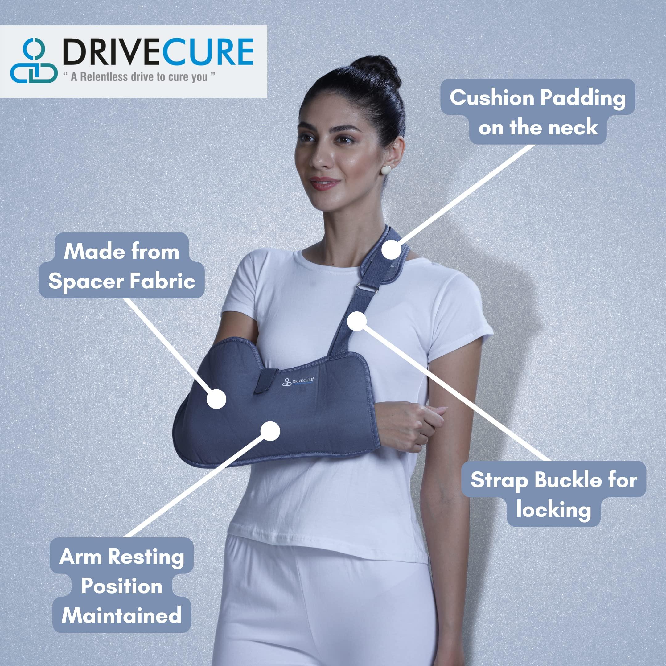 DRIVECURE DRIVECURE Nylon Arm Sling Pouch For Men & Women Pack Of 1-Grey |Arm Sling Pouch|Shoulder Support, Hand Support |Shoulder Wrist Elbow Support Brace For Broken And Fractured Hand (Large (L))