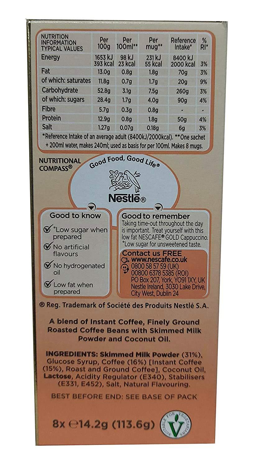 Nescafé Nescafe Gold Cappuccino Unsweetened Taste Sachet Powder, 113.6 Grams