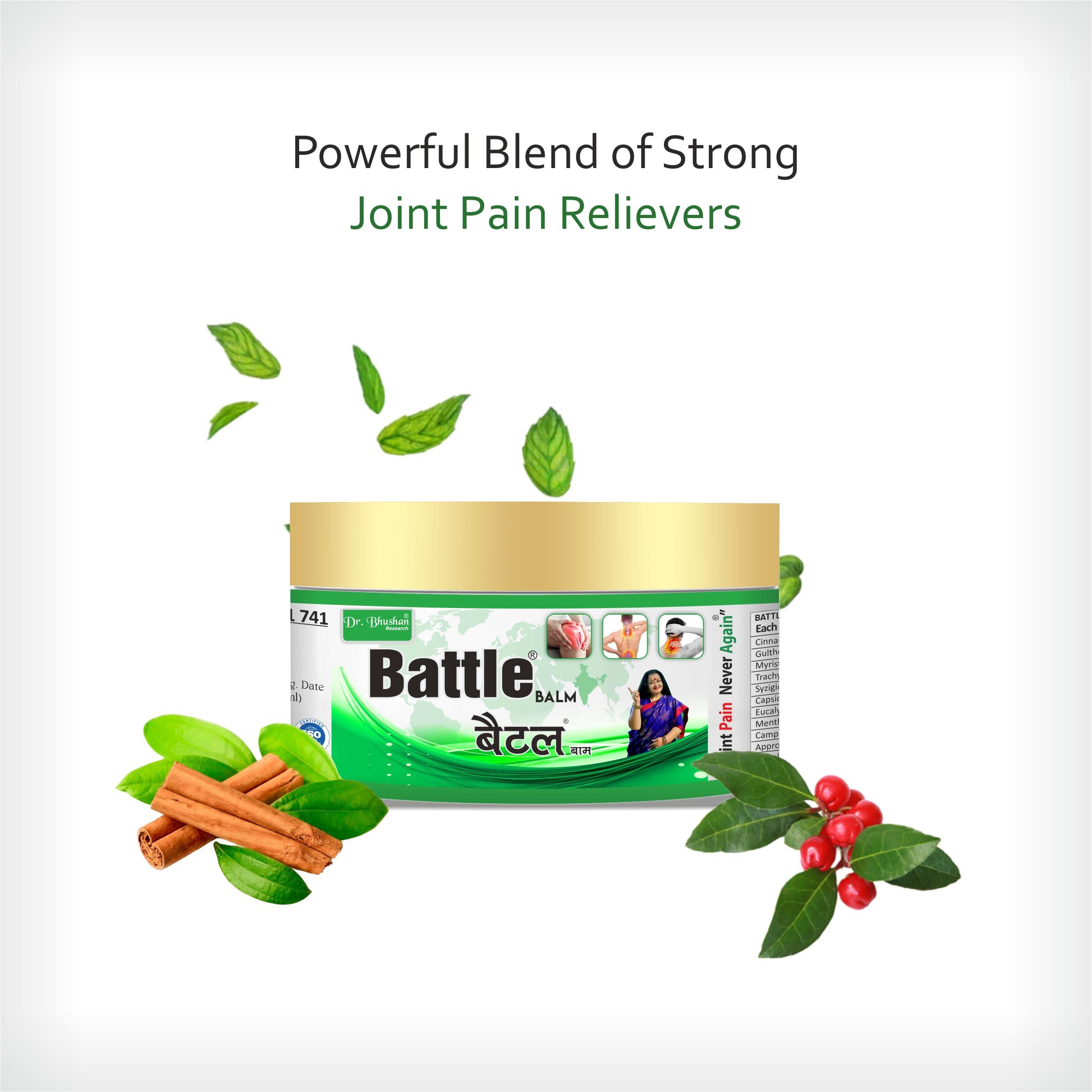 Dr. Bhushan\'s Research Dr. Bhushan\'s Research Ayurvedic Pain Relief Battle Balm 55 gm for Joints Pain, Knee Pain, Back Pain, Muscle Pain Shoulder Pain - Pack of 1