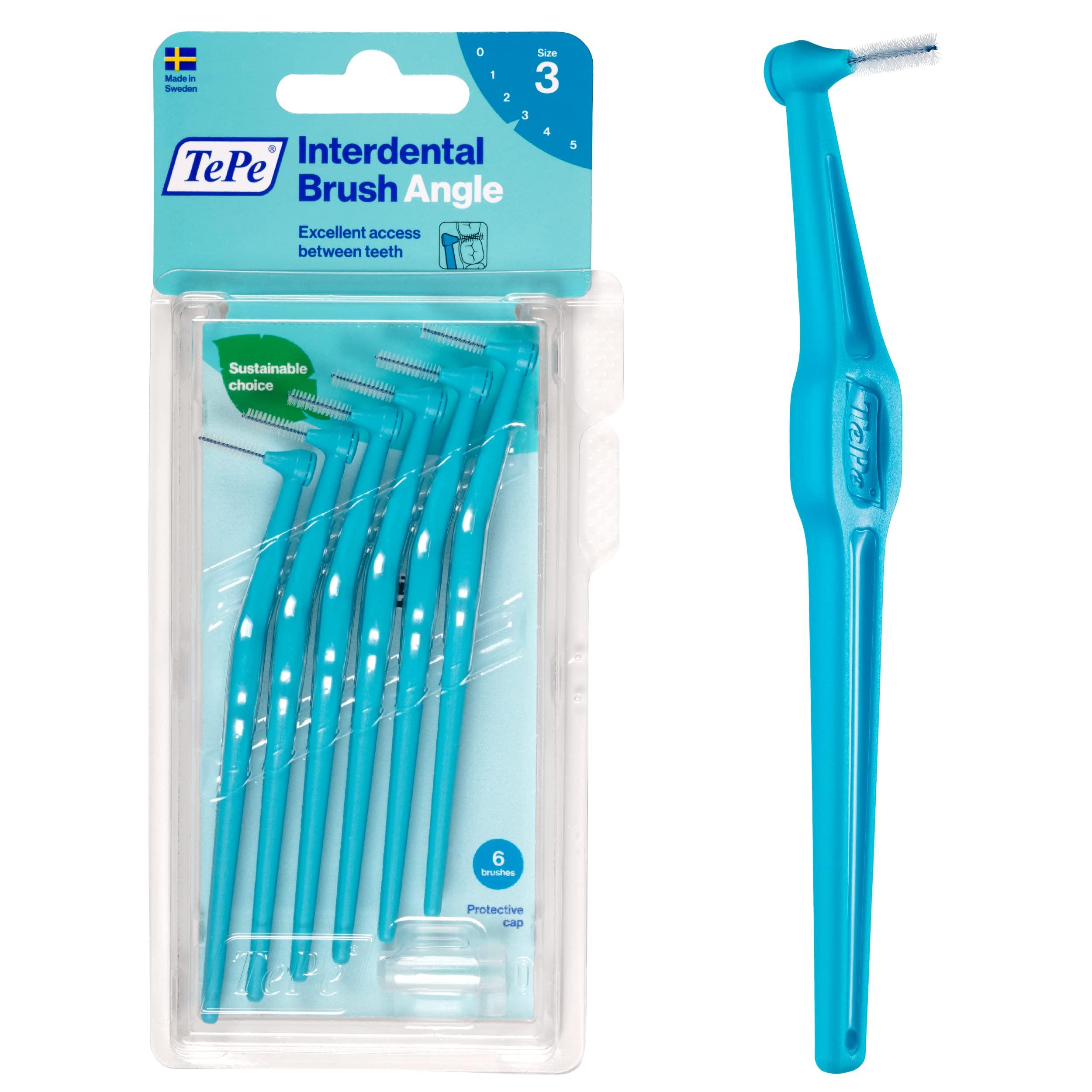 Tepe Tepe Interdental Brush Angle, Angled Dental Brush For Teeth Cleaning, Pack Of 6, 0.6 Mm, Medium Gaps, Blue - Manual, Adult