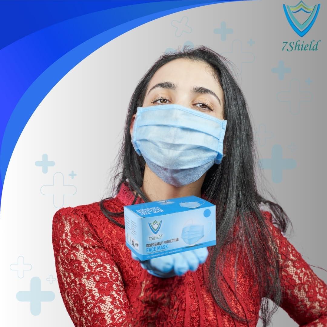 7Shield 7Shield Disposable Surgical 3Ply Unisex mask With Soft fabric ear loop for extra comfort Blue Surgical mask With Inbuilt Plastic Nose pin and CE and ISO Certified mask (Blue-200 pc)