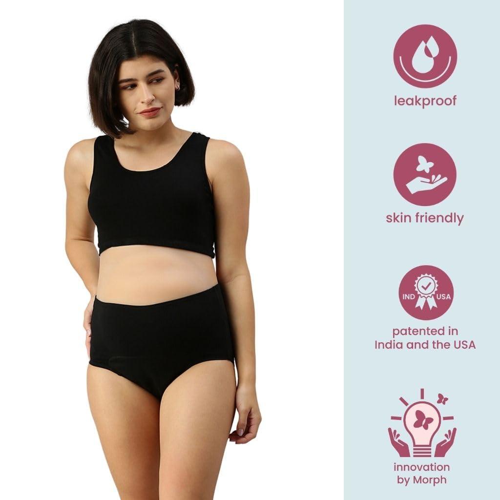 Morph Maternity Morph Maternity Period Panties After Delivery | Postpartum Panties & Breathable | Use with Pad for Non Icky Feeling | Soft Comfy Cotton | Pack of 3 | Black & Navy Blue | M