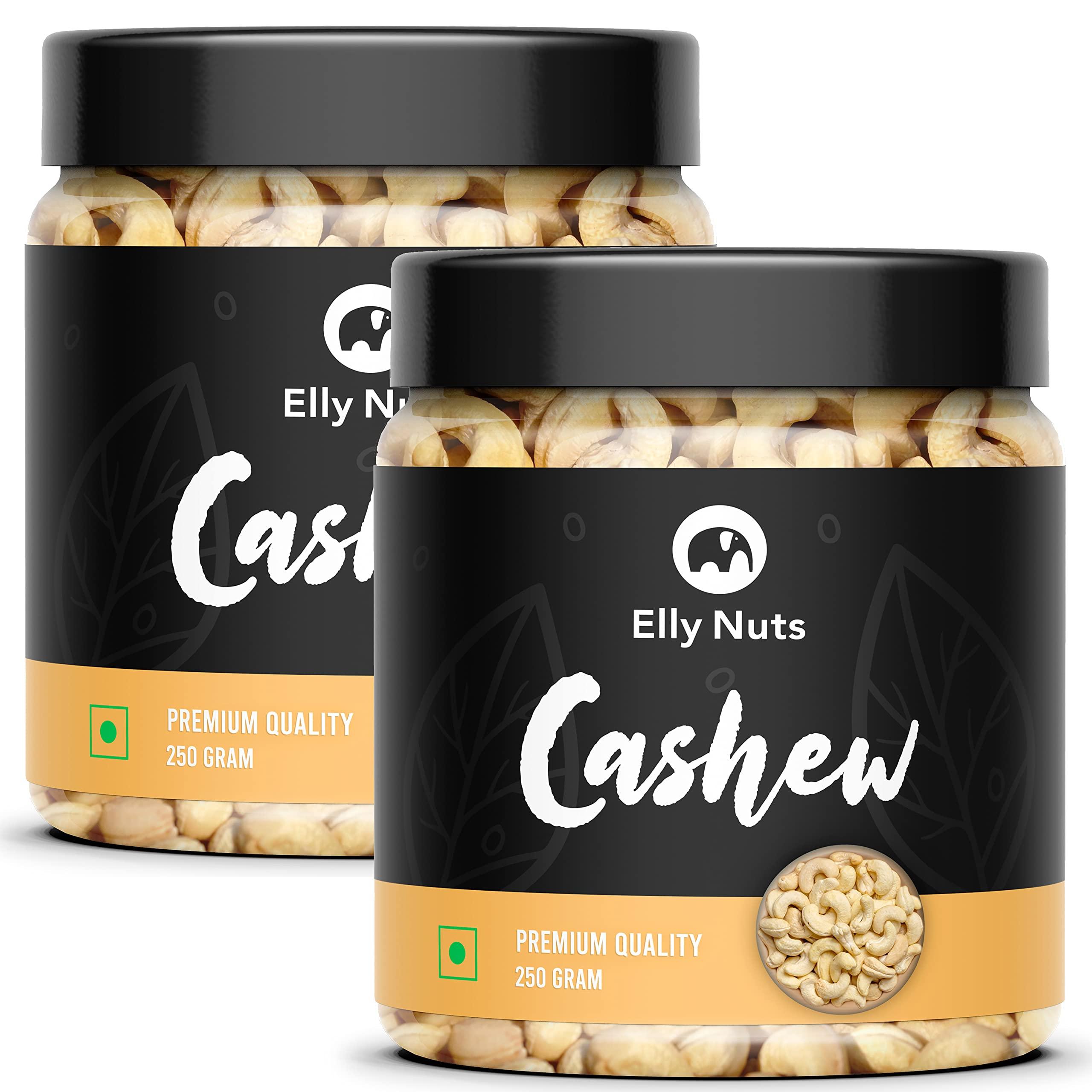 Elly Nuts Elly Nuts Combo Pack of Cashew Nuts| Whole Plain Kaju 250 gms Each 500 gms| Cashew Dry Dry Fruit Whole Cashew Nuts W270 [Jar Pack] - Diwali Gift Pack