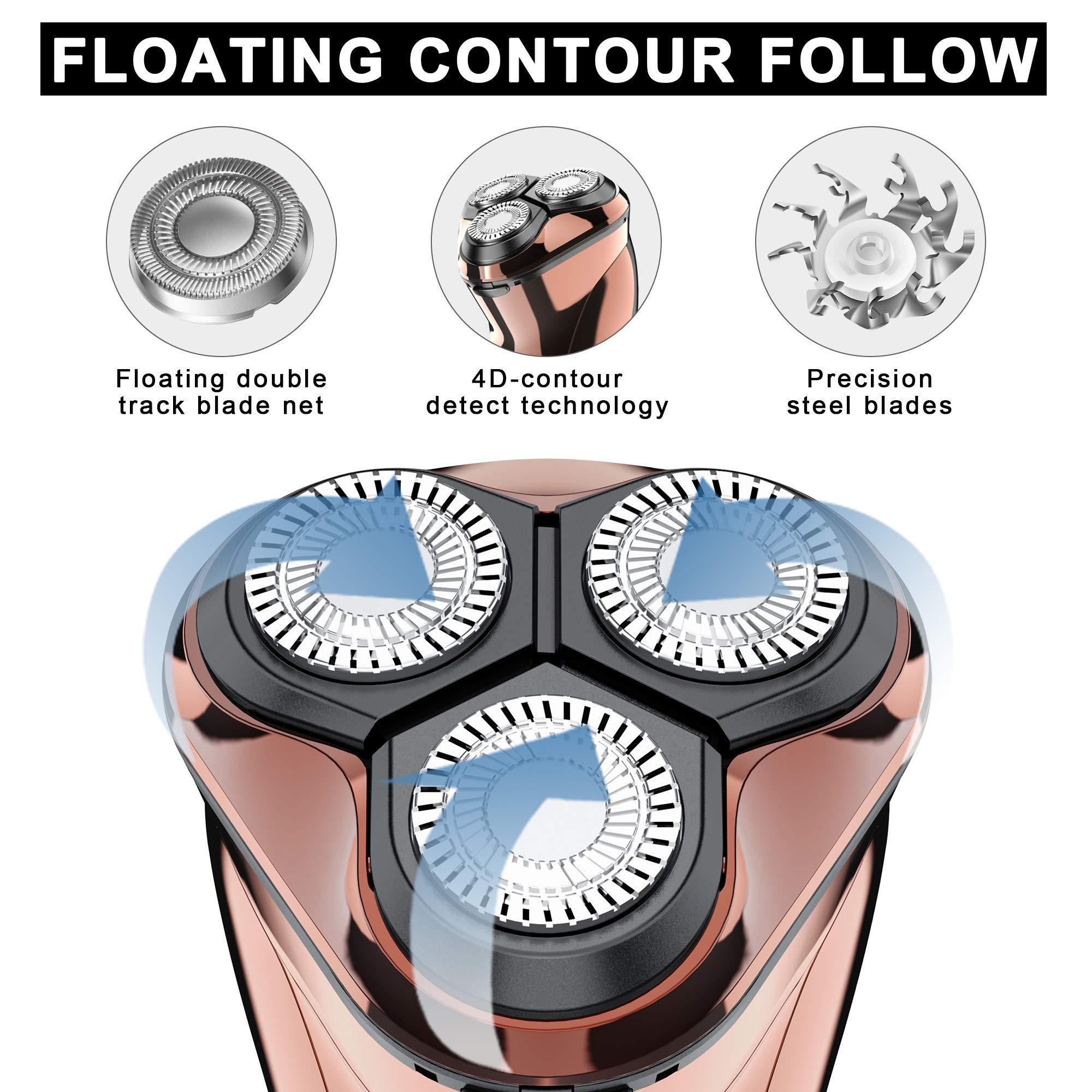 Hatteker Hatteker Electric Shaver Men Razor Rotary Shavers with Pop-up Sideburn Trimmer Waterproof Wet Dry Cordless Rechargeable