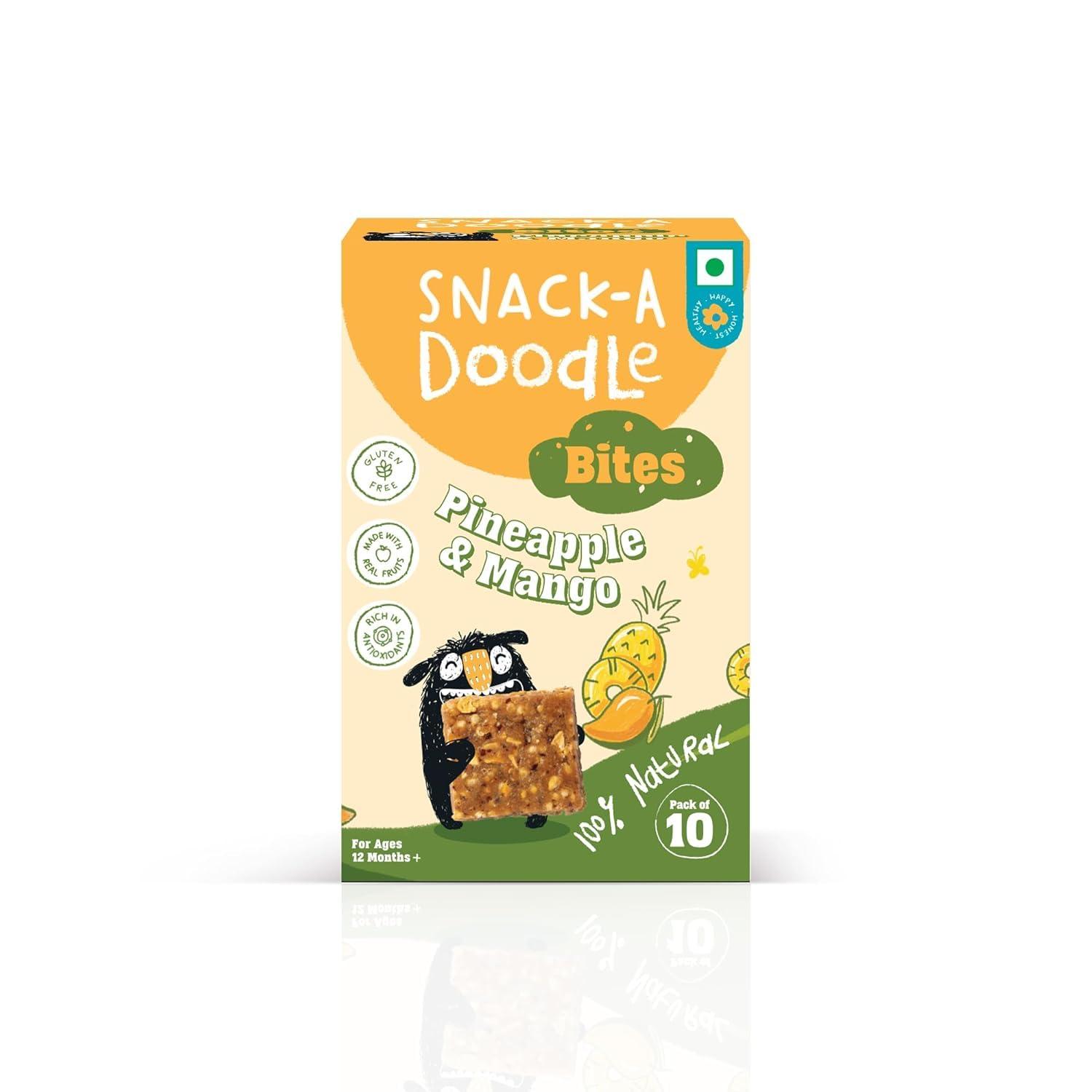 SNACK-A-DOODLE SNACK-A-DOODLE Banana Choco Chip Bites, Mango Pineapple & Strawberry Apple Bites I Healthy Snacks For Kids I 100% Natural I Perfect Snack for Tiifin I Travel Friendly I 150 grams