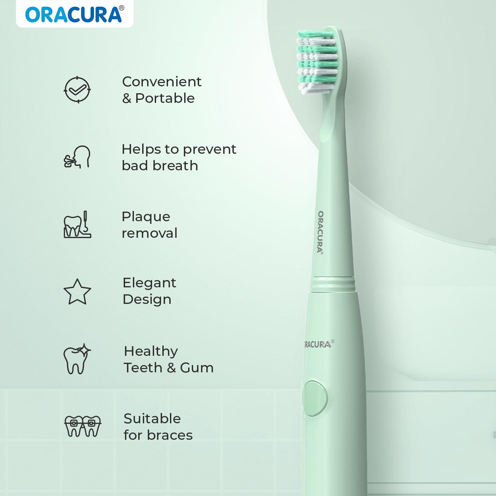 ORACURA ORACURA Adult Sonic Lite Electric Battery Operated Toothbrush Sb100 Combo|1 Year Warranty|Pack Of 1 Green & 1 Blue Colour|With 3 Modes|36,000 Strokes|With Aaa Battery Powered