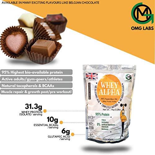 OMG LABS WHEY ALPHA 95% PROTEIN CHOCOLATE 200g (Per serving contains 95% Protein, Per serving size of 33gm, contains 31.3gm protein, 10gm BCAA, 6gm Glutamic Acid)