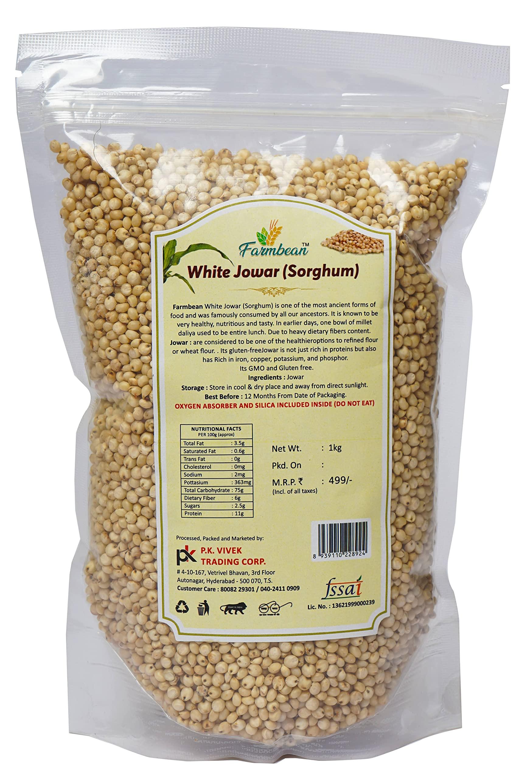 Farmbean Farmbean Whole White Jowar Grains | Sorghum | Jonna | - 1 KG