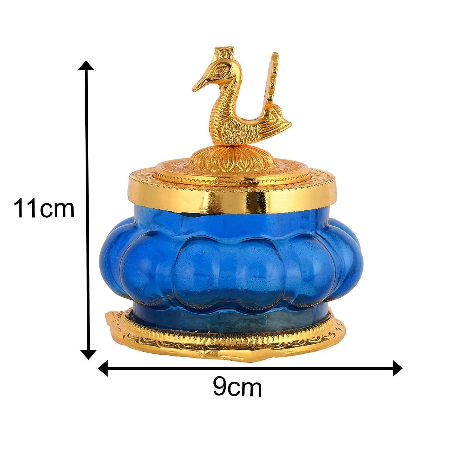 Piepot Piepot Akshaya kubera Lakshmi Pot toughened Glass Pooja Articles-Gold Plated Green Coloured Kubera Pot (BLUE Kubera pot)