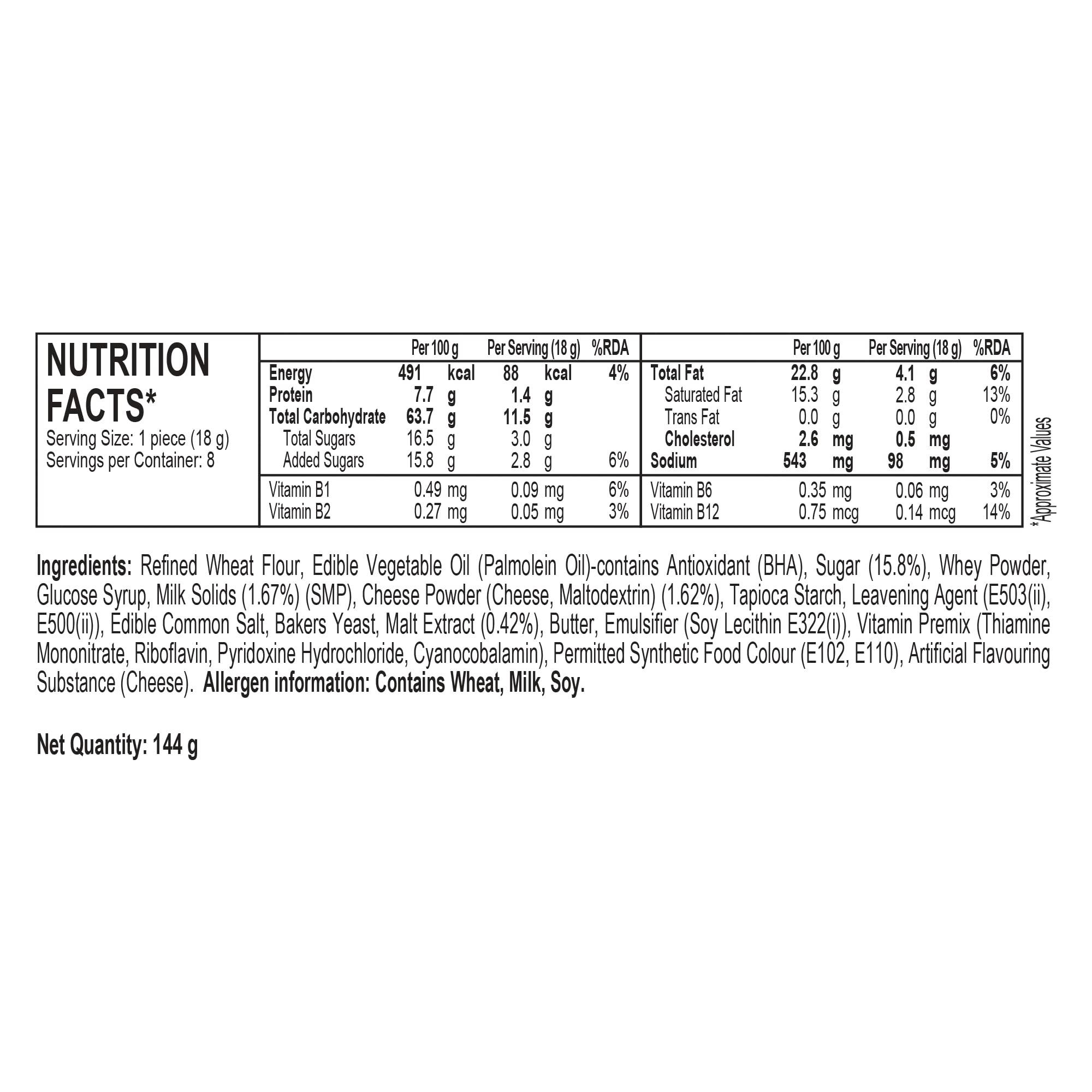 Malkist Malkist Cheese Flavoured Cracker Biscuits | Family Pack | 144gm (Pack of 8)