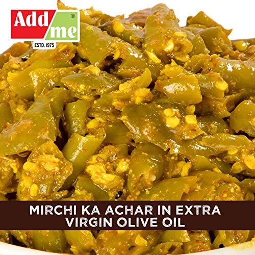 Add me Add me Home Made Green Chilli Pickles in Extra Virgin Olive Oil, 500 gm Mirch ka Achar 500gm Glass Jar