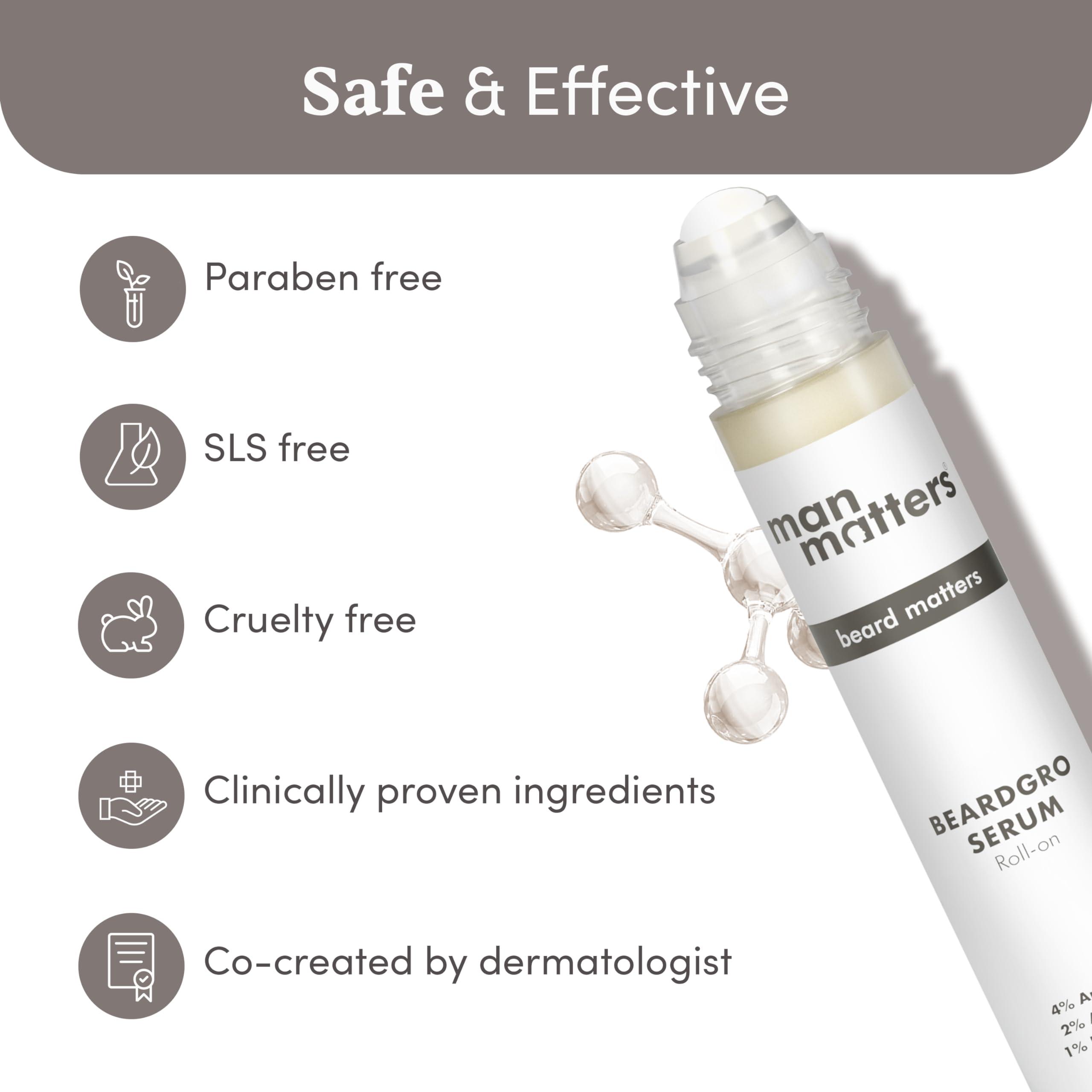 Man Matters Man Matters BeardGro Oil-In-Serum Roll On 25ml With Derma Roller 0.5 mm | Anagain, Aminexil & Rosemary | Reactivates Hair Cells, Improves Beard Density & Promotes Thicker Growth