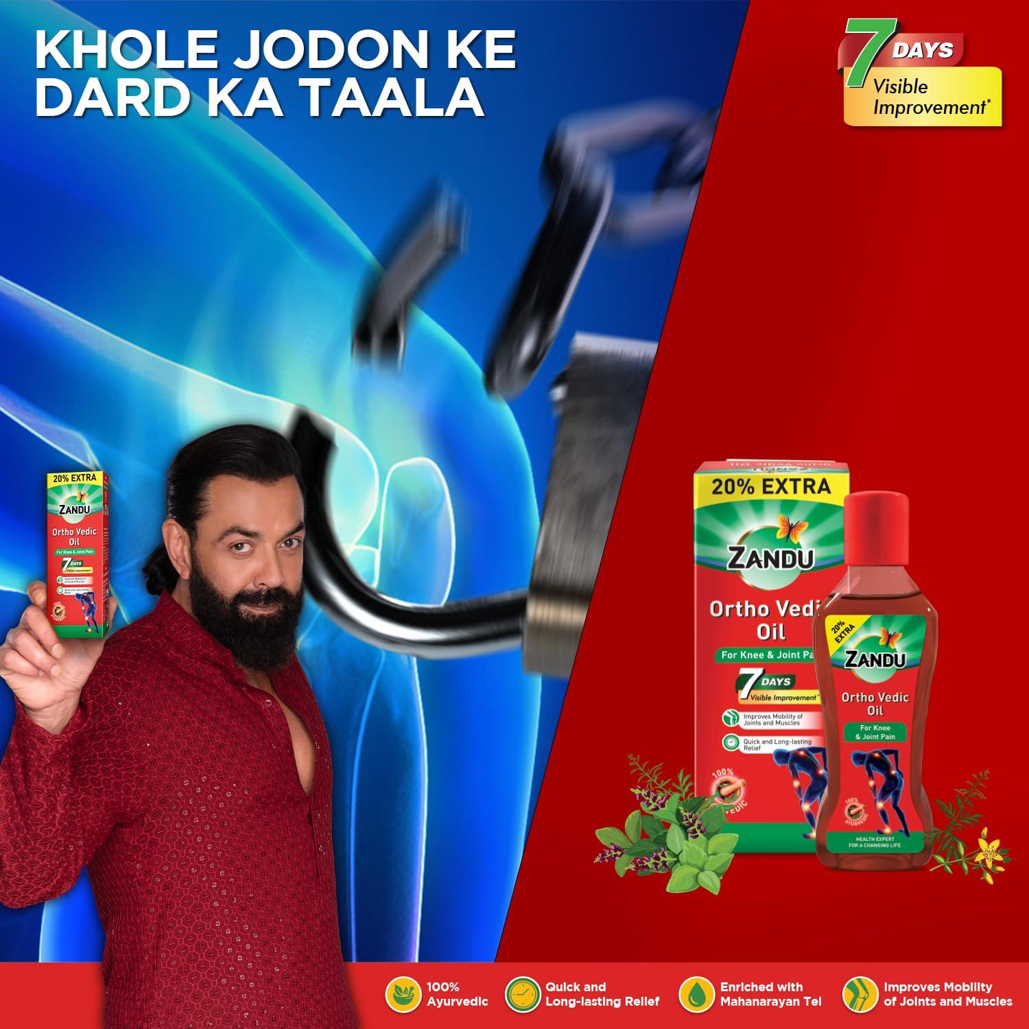 Zandu Zandu Ortho Vedic Oil, 120ml (Pack of 2), Ayurvedic Oil for Relief from Knee and Joint Pain,Muscle Pain, Osteoarthritis Visible Improvement in 7 days