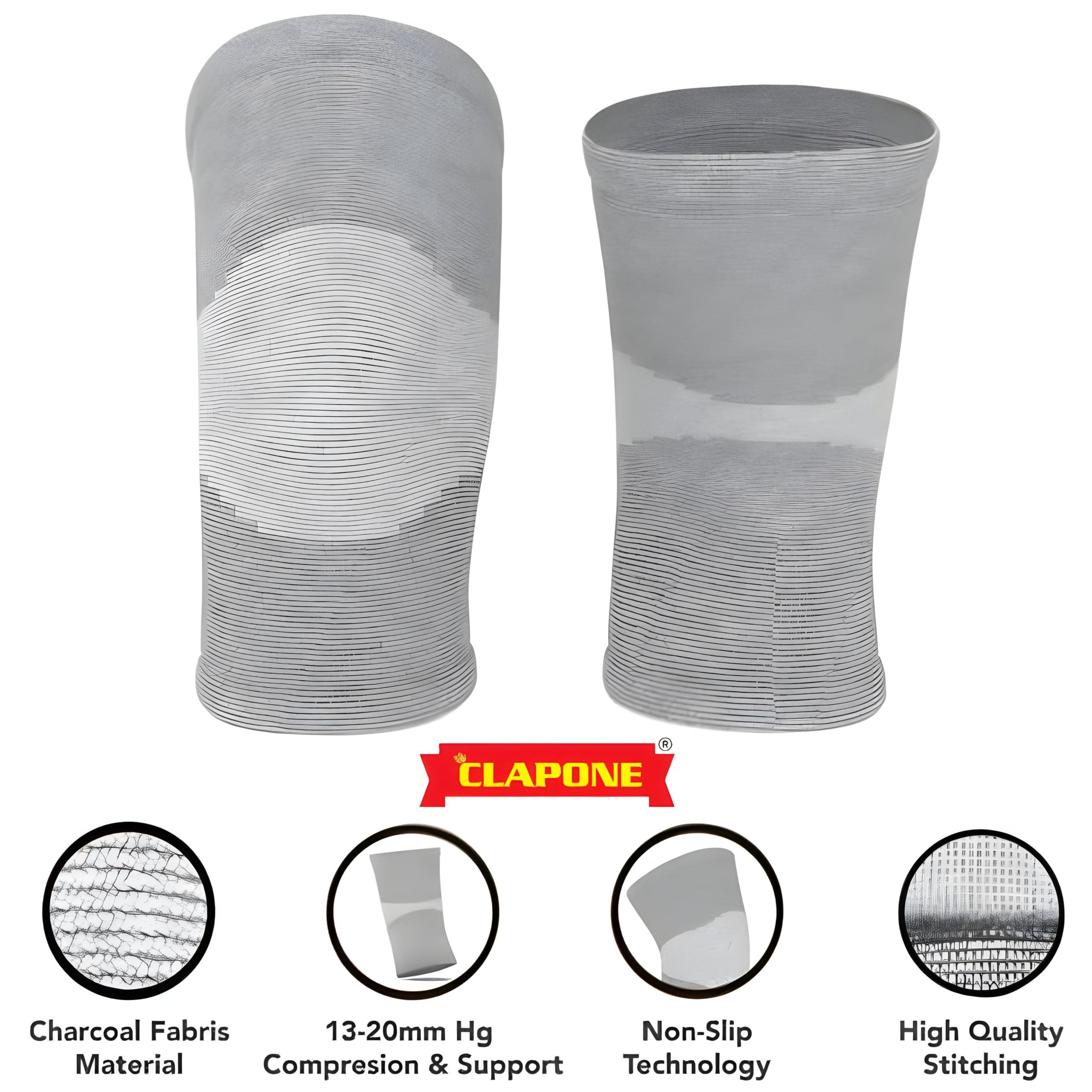 CLAPONE CLAPONE Knee Warmers, Long Cotton Knee Sleeves - For Women, Men, Circulation Improvement and Joint Pain Relief for Arthritis Knees, Knitted Binchotan Yarn, Thick, One Pair (Grey, XL)