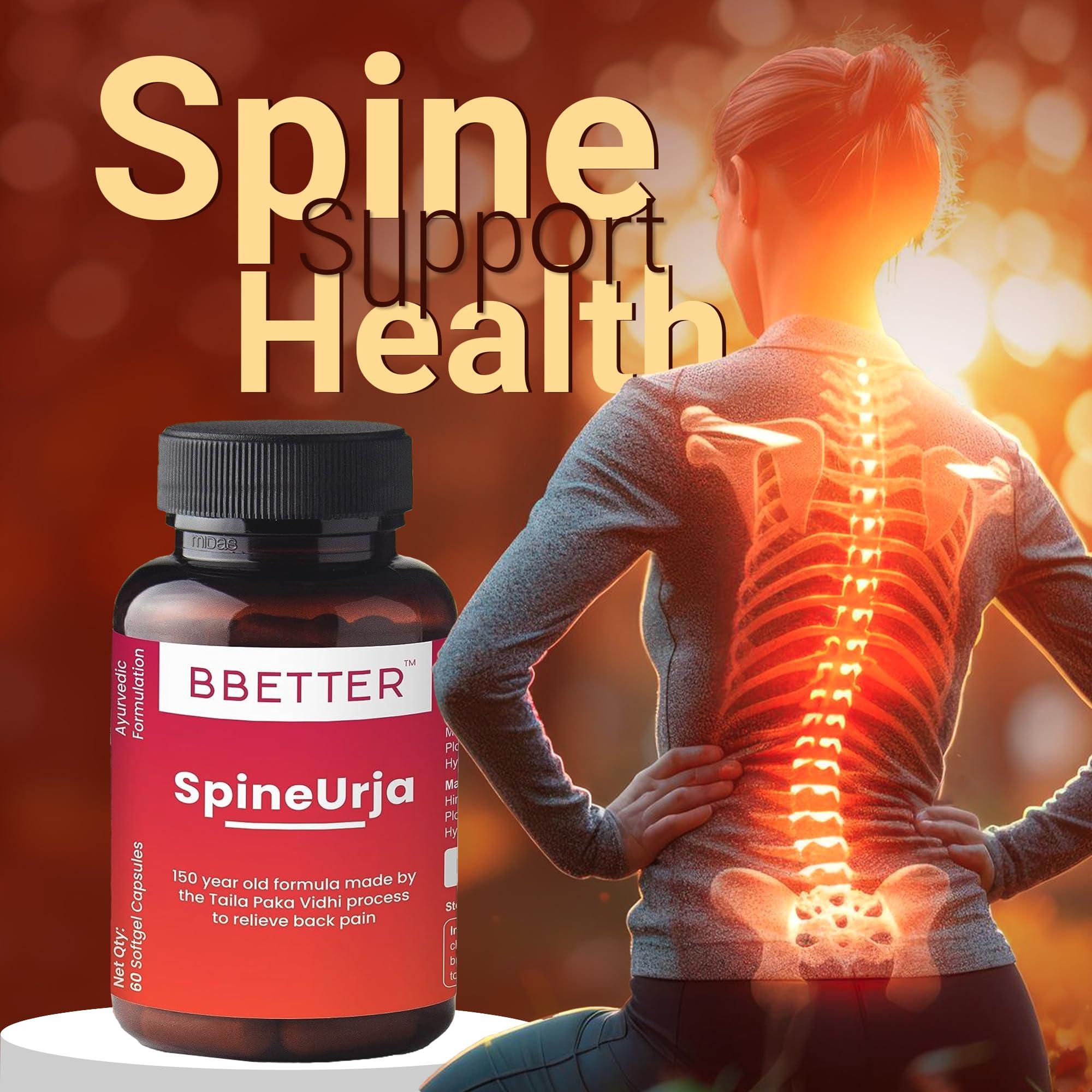 BBETTER BBETTER SpineUrja -Ayurvedic Lower Back Pain Relief & Sciatica Relief | Made by Taila Paka Vidhi Method | 120 Softgels