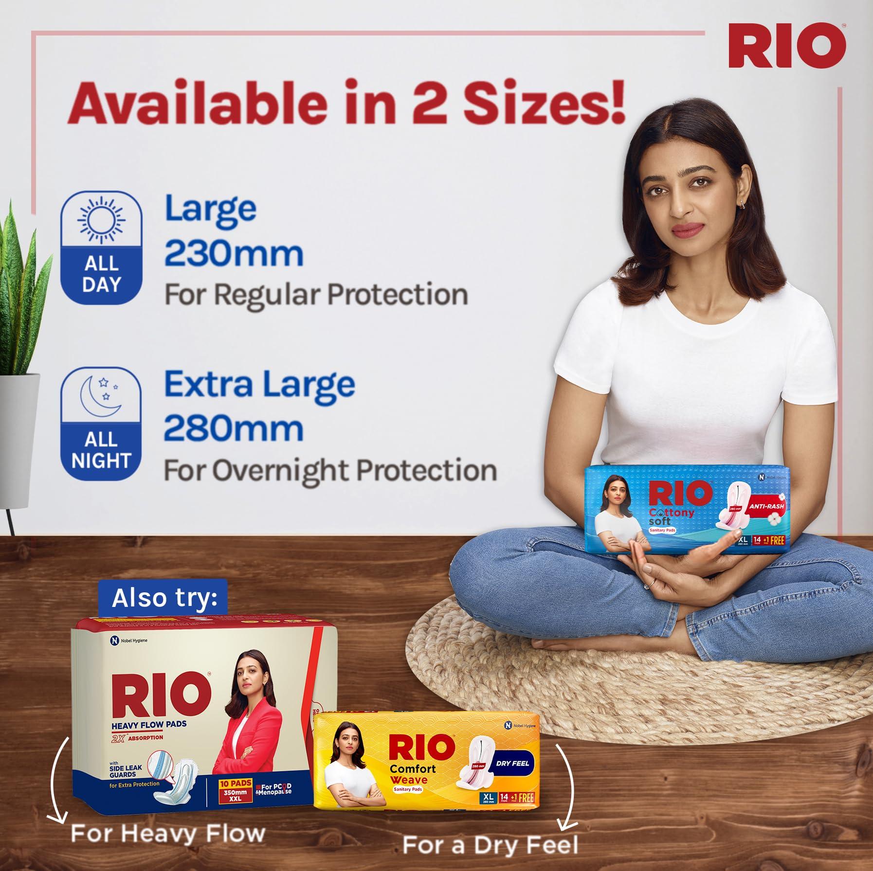 RIO RIO Sanitary Pads for women, Cottony Soft with Wings (XL) - (230mm, Pack of 30 X 2)
