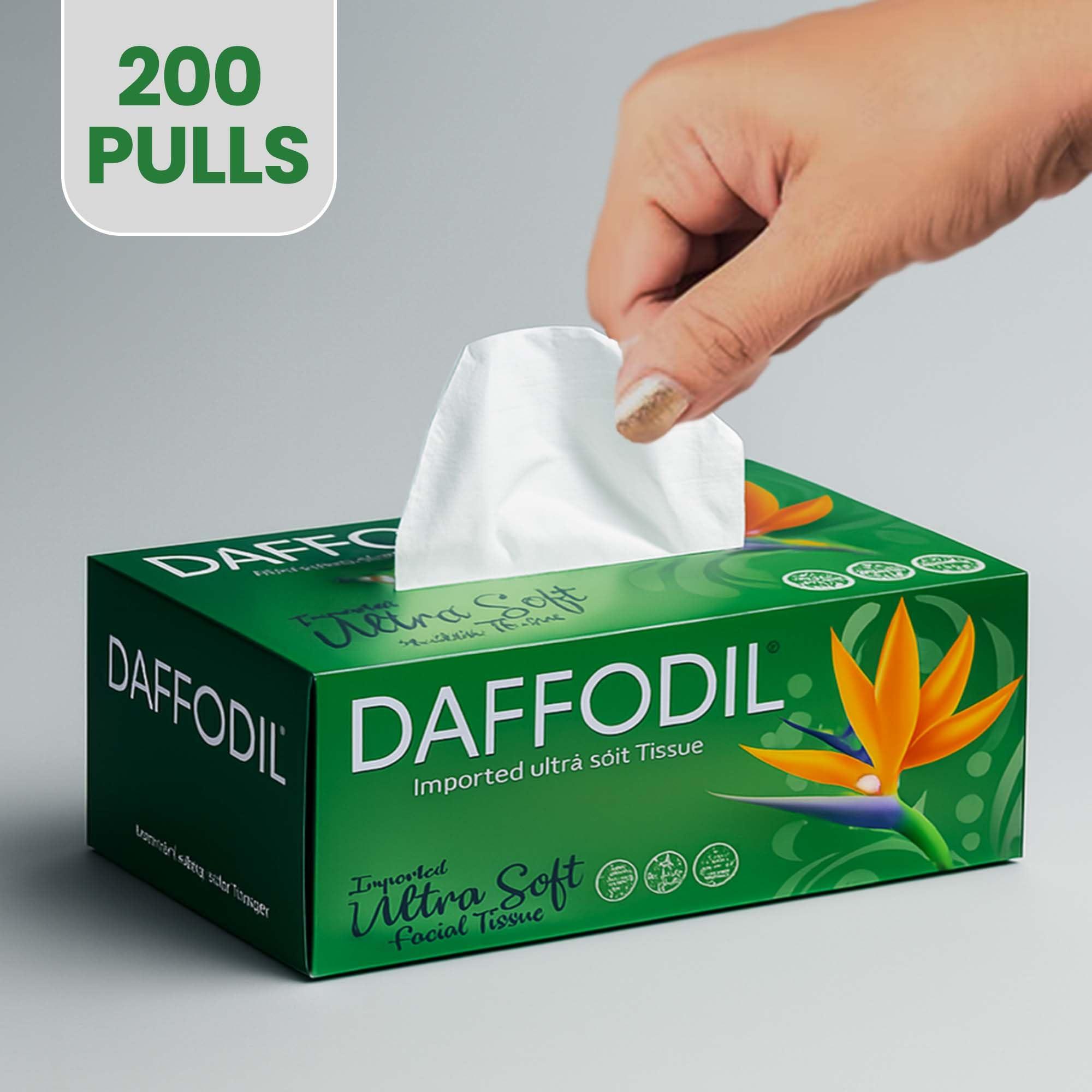 DAFFODIL DAFFODIL 2Ply Facial Tissue Carton Soft and Durable Tissue Papers for Car, Convenient for Home or Car Use Tissue Paper, Pack of 3 Boxes (200 Pulls/Box) Total 600 Pulls, 1200 Sheets