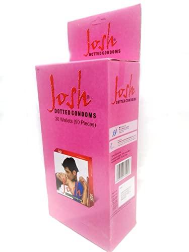 Josh Josh Pink Coloured Lubricated Dotted condoms for Sex Condoms for Men Pack of 30 Wallets (90 Condoms)
