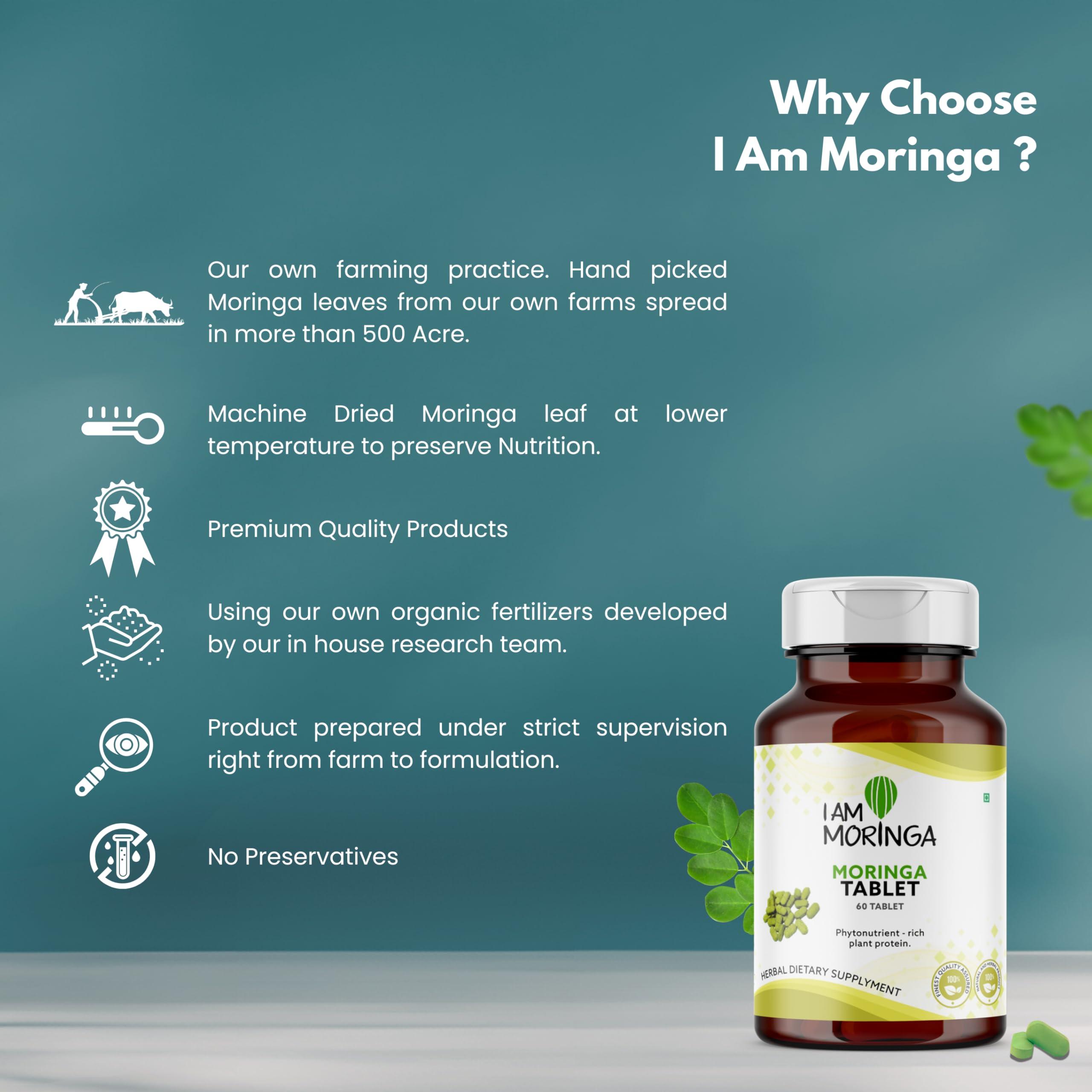 I Am Moringa I am Moringa 100% Pure Moringa Tablets 60 Tabs Rich in Nutrients & Antioxidants Non-GMO, Gluten-Free Convenient Superfood Supplement