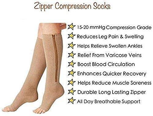 Anugrah ANUGRAH Medical Compression Stockings for Varicose Veins | Compression Socks for Women & Men | Varicose Vein Stockings | Compression Stockings for Varicose Veins | Open Toe Compression Socks - L/XL size. Beige Color