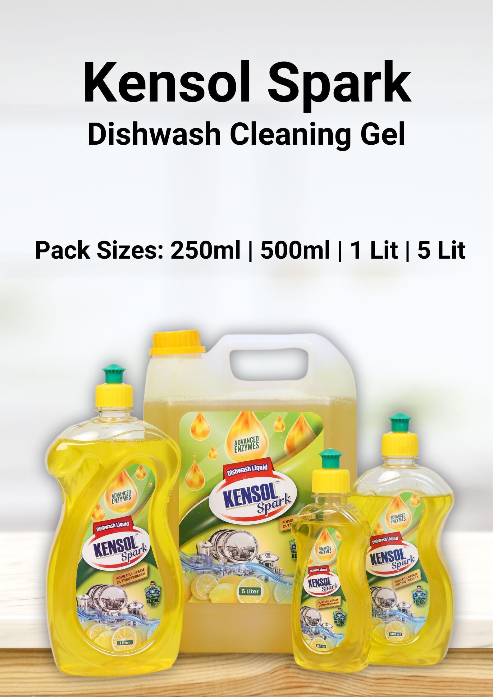 KENSOL Kensol Spark, Powerful Lemon Dishwash Gel 5 Liter - Value Pack with premium greese cutting formula